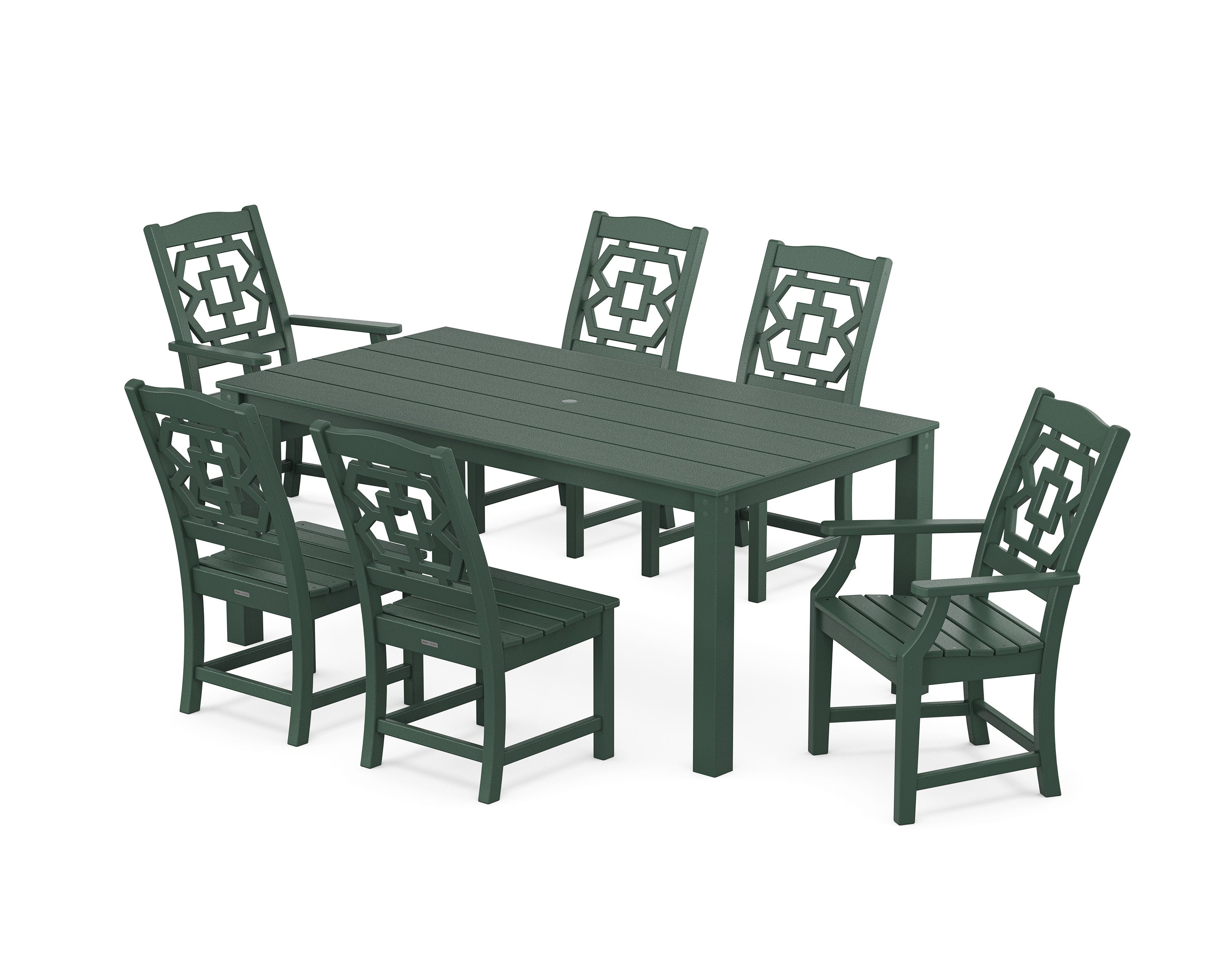Chinoiserie 7-Piece Parsons Dining Set in Green