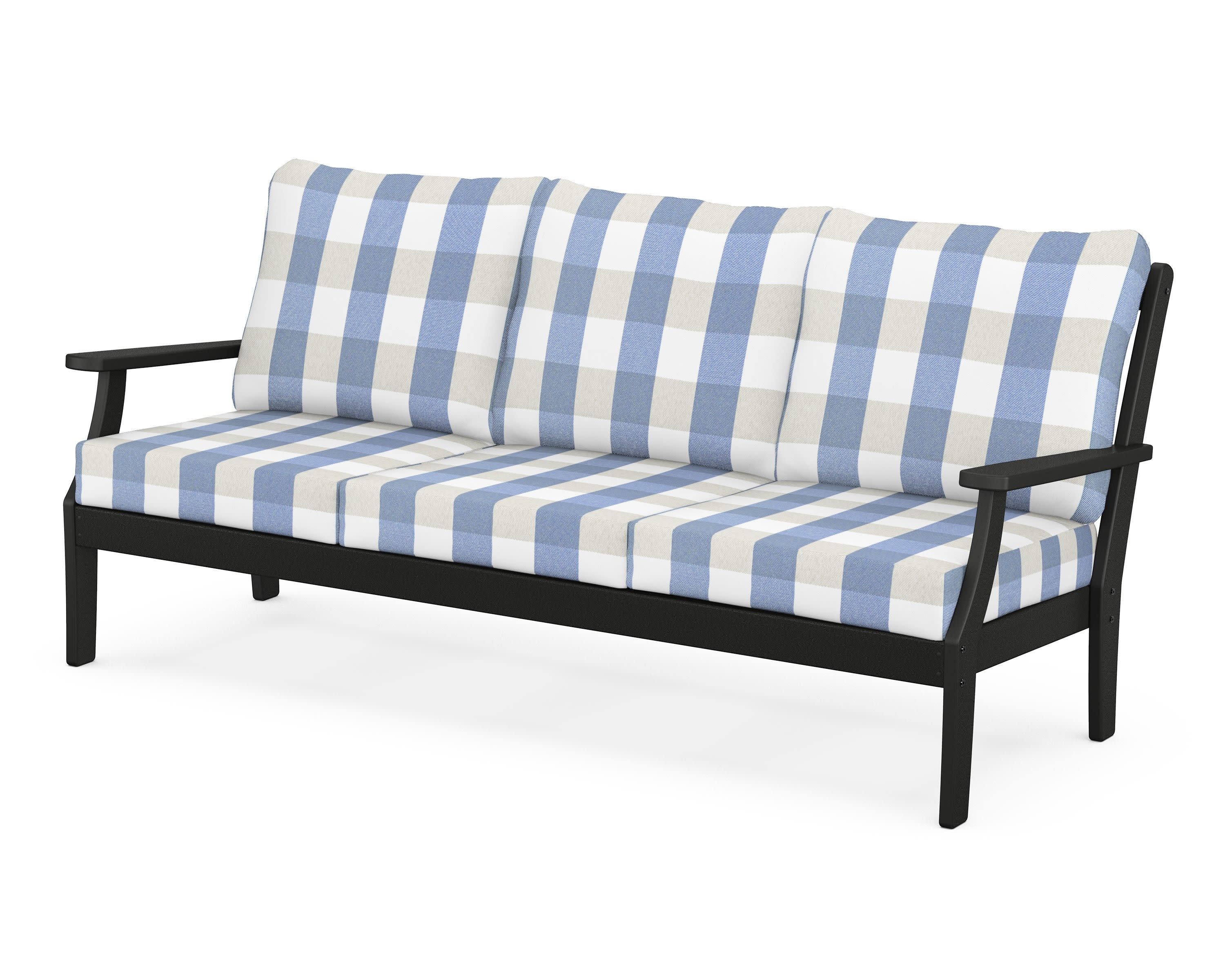 Braxton Deep Seating Sofa in Black / Buffalo Plaid Sky Blue