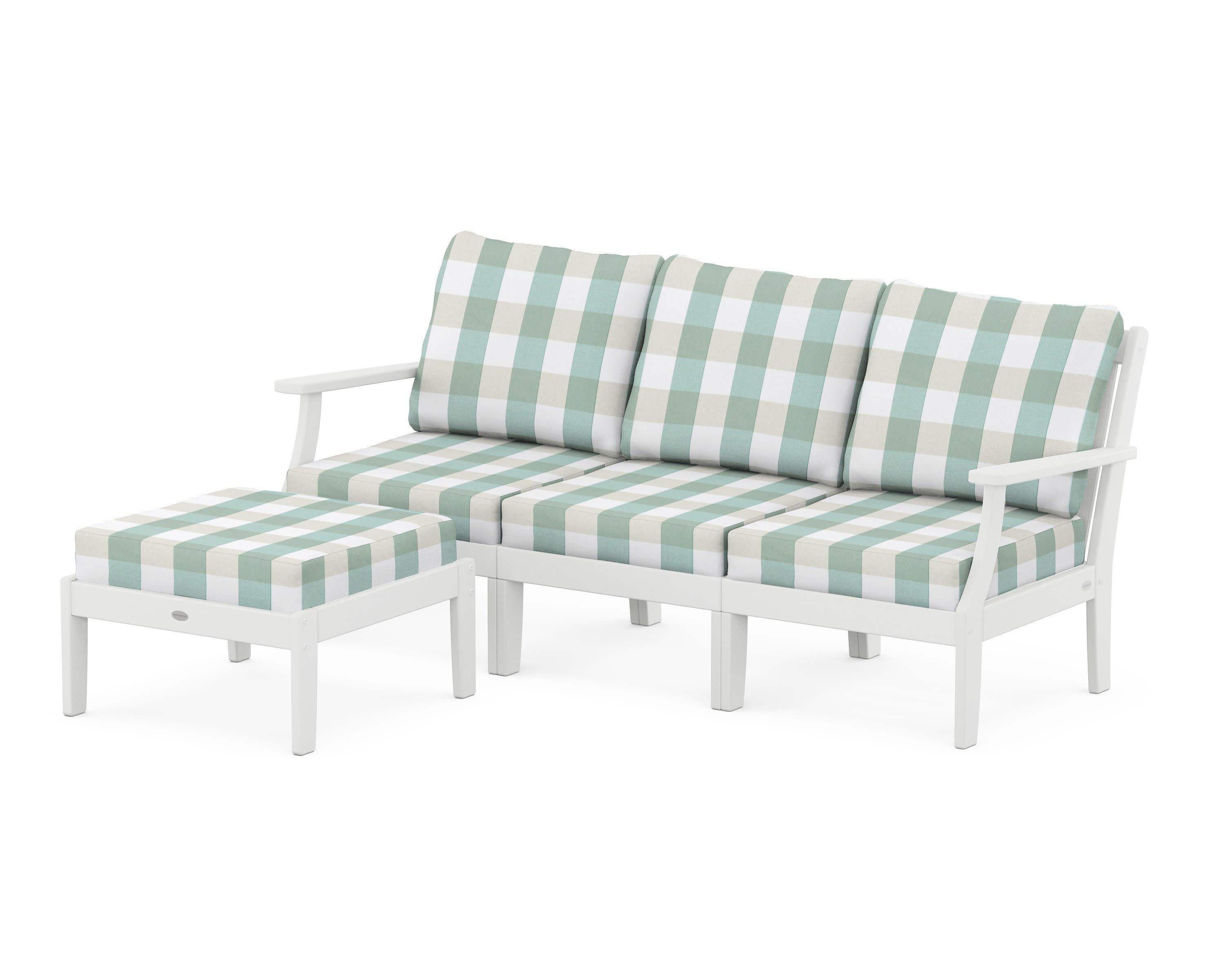 Braxton Modular 4-Piece Deep Seating Set with Ottoman in White / Buffalo Plaid Glacier Spa