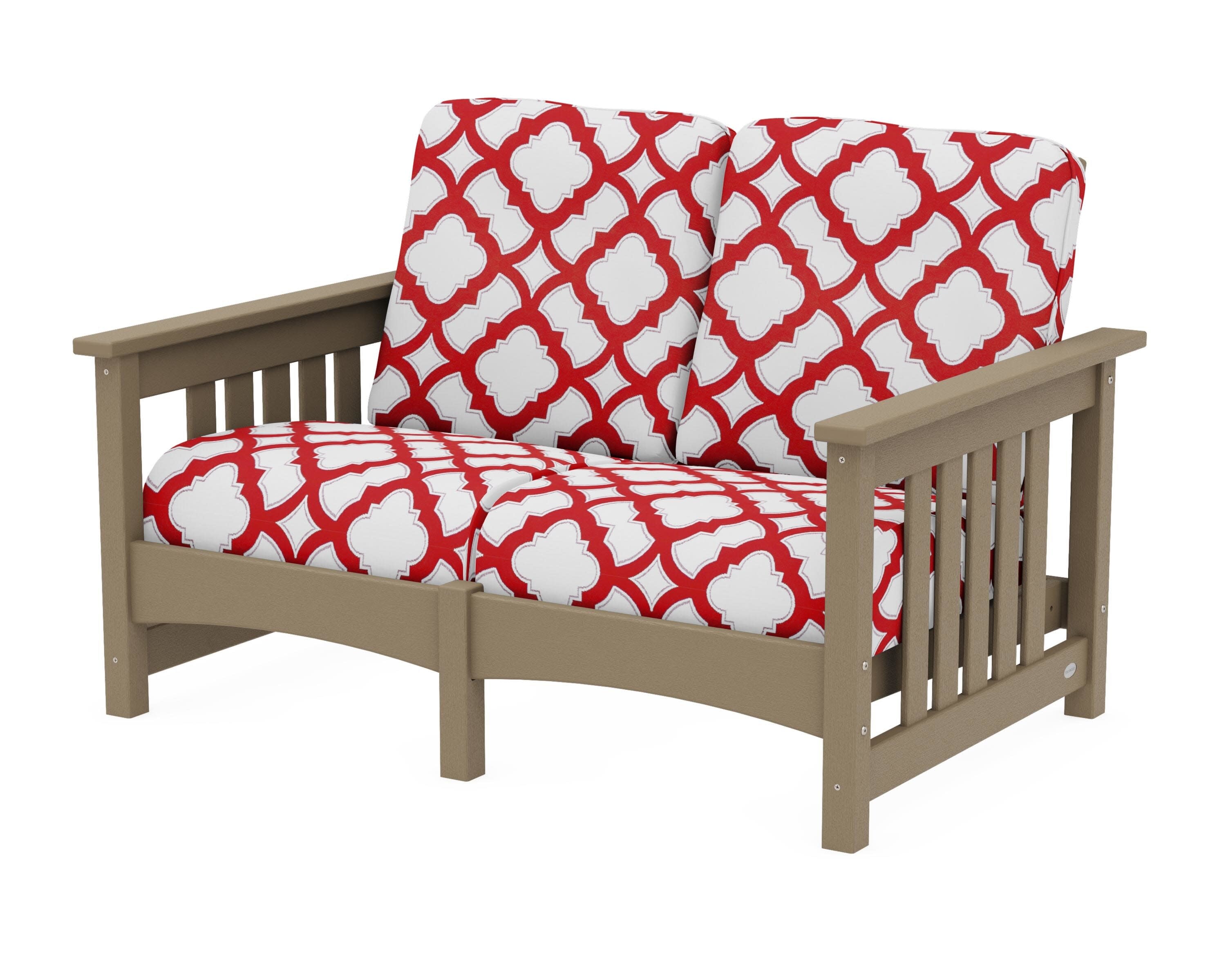 Club Mission Loveseat in Vintage Sahara / Trellis Crimson