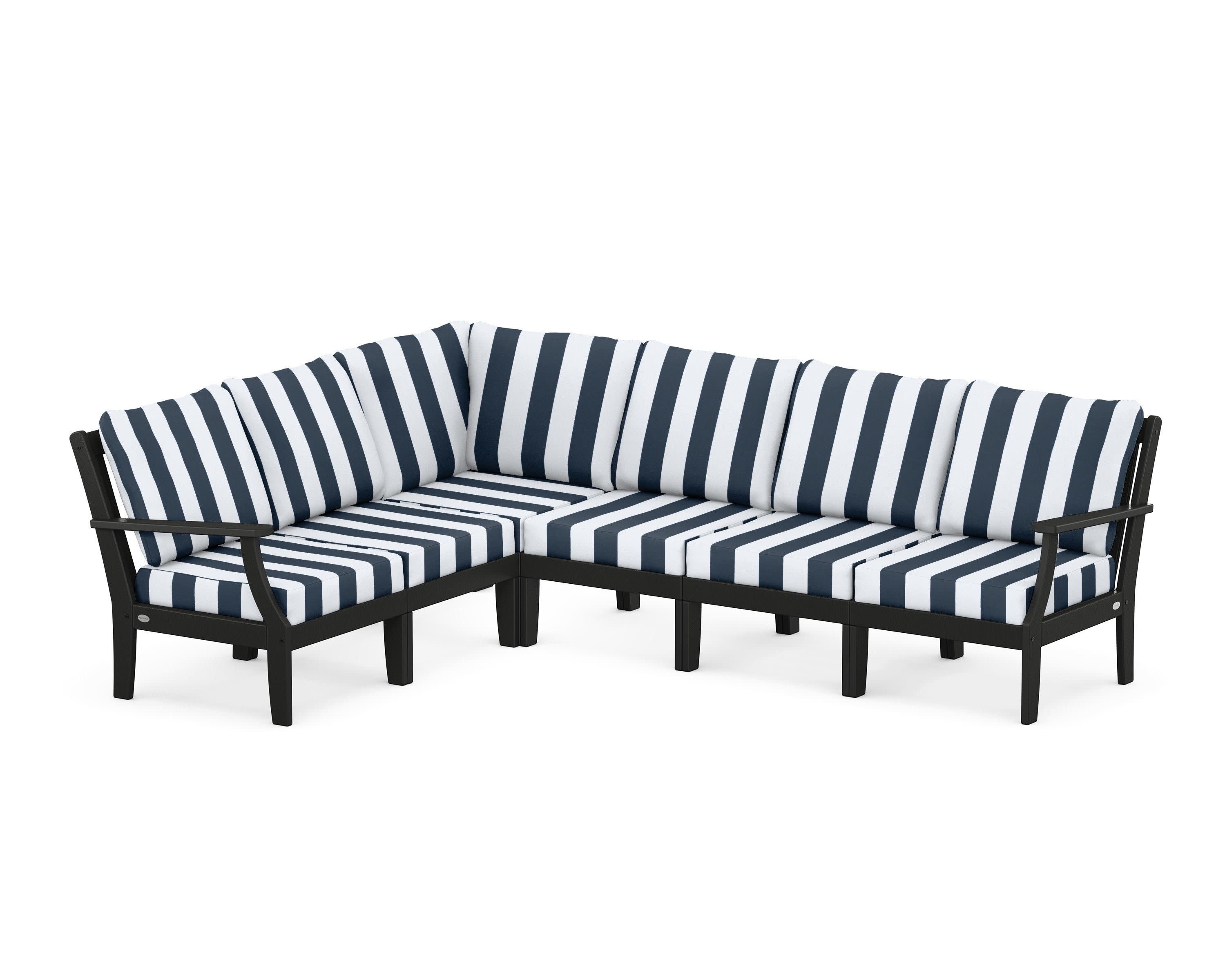Braxton Modular 6-Piece Deep Seating Set in Black / Cabana Stripe Marine Indigo