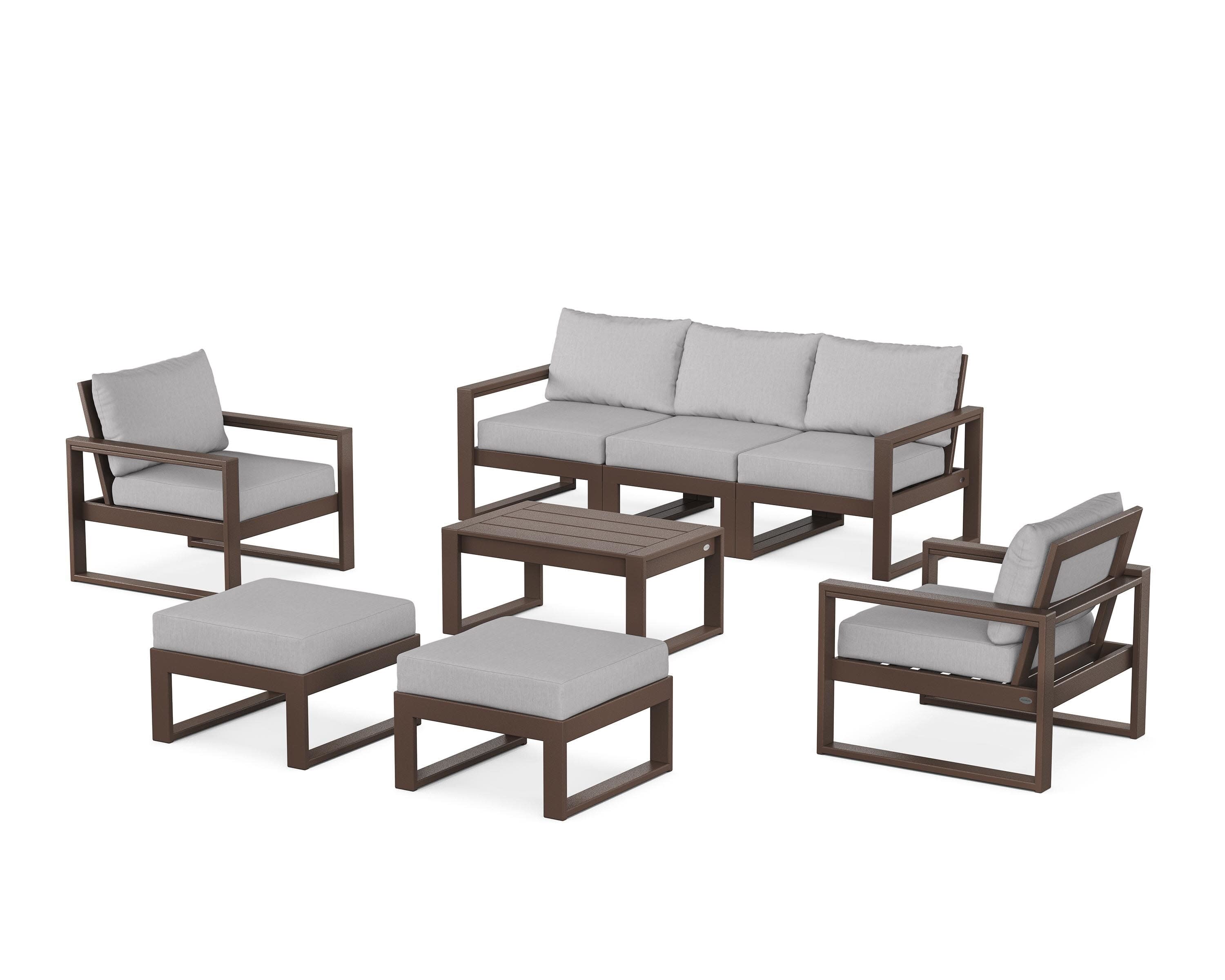 EDGE Sectional 8-Piece Lounge Sofa Set in Mahogany / Granite