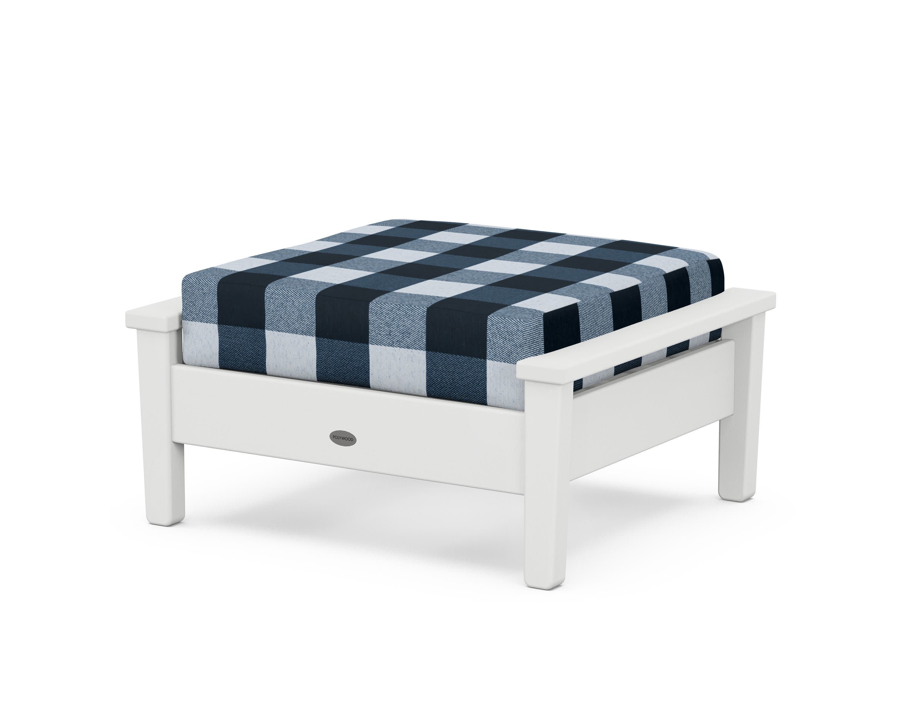 Prescott Deep Seating Ottoman in White / Buffalo Plaid Marine Indigo