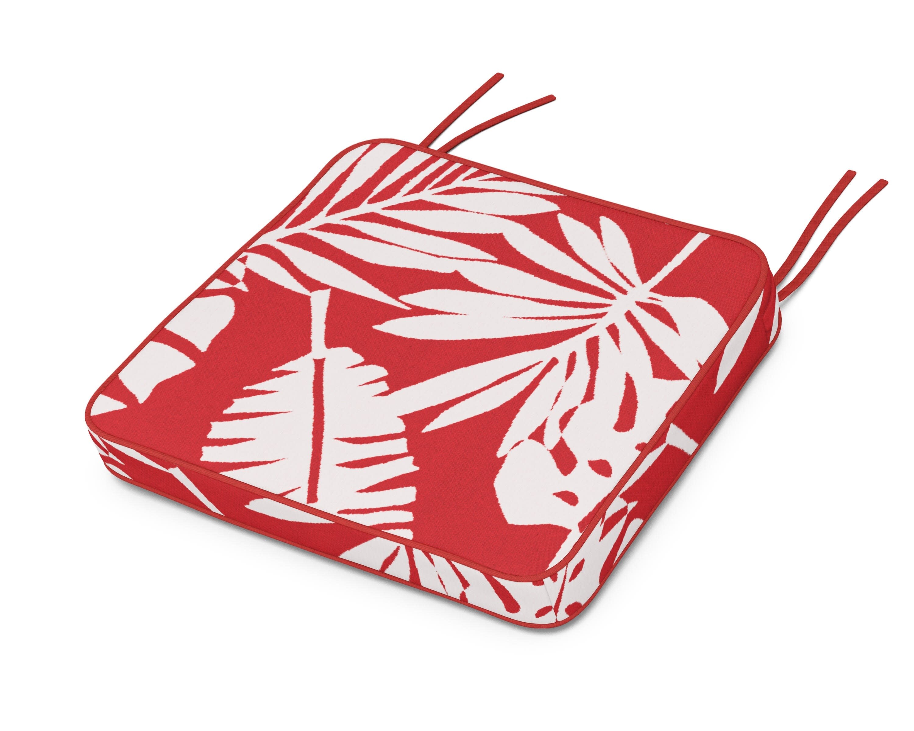 Chinoiserie Arm Chair Seat Cushion in Leaf Crimson