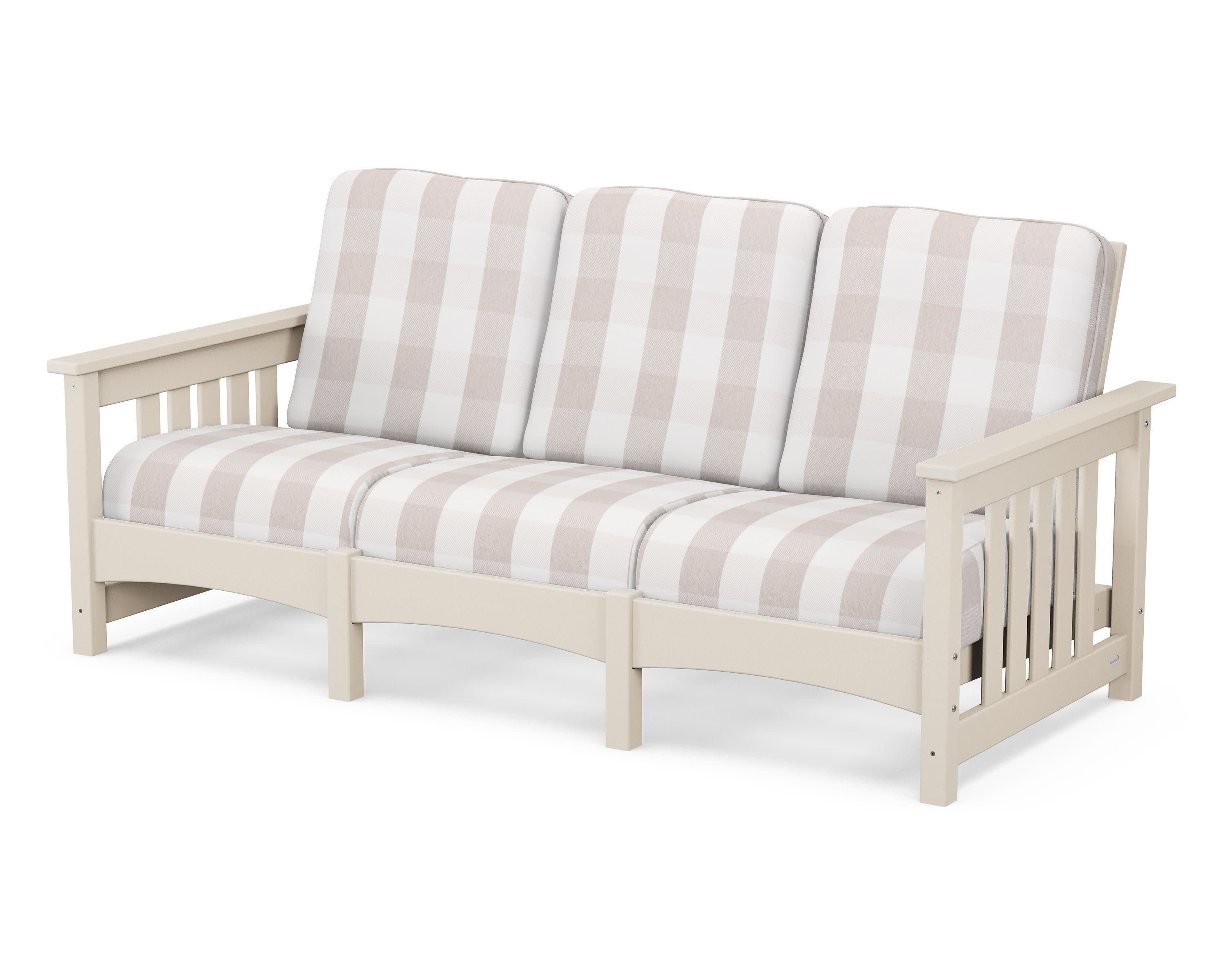 Club Mission Sofa in Sand / Buffalo Plaid Dune Burlap
