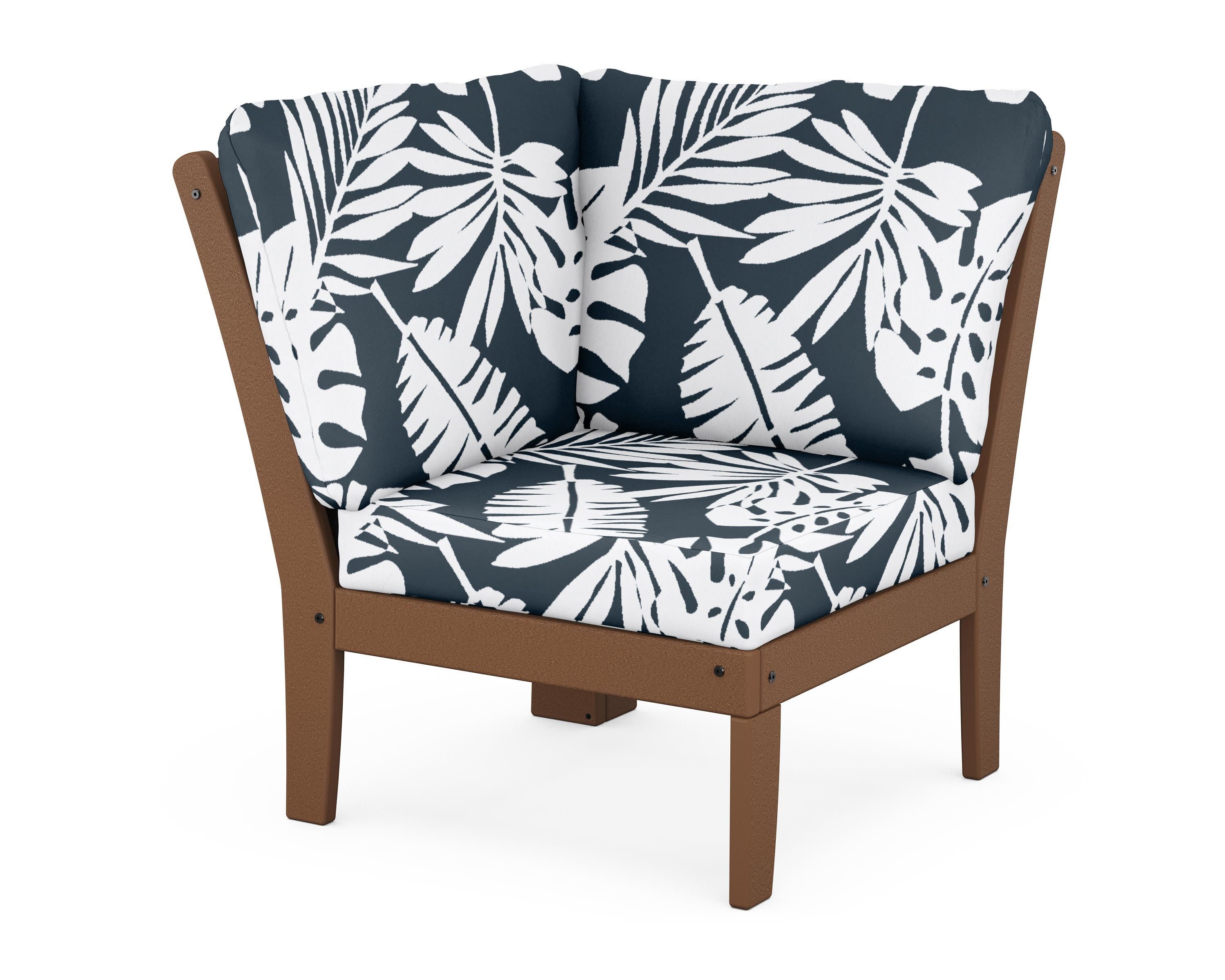 Braxton Modular Corner Chair in Teak / Leaf Marine Indigo