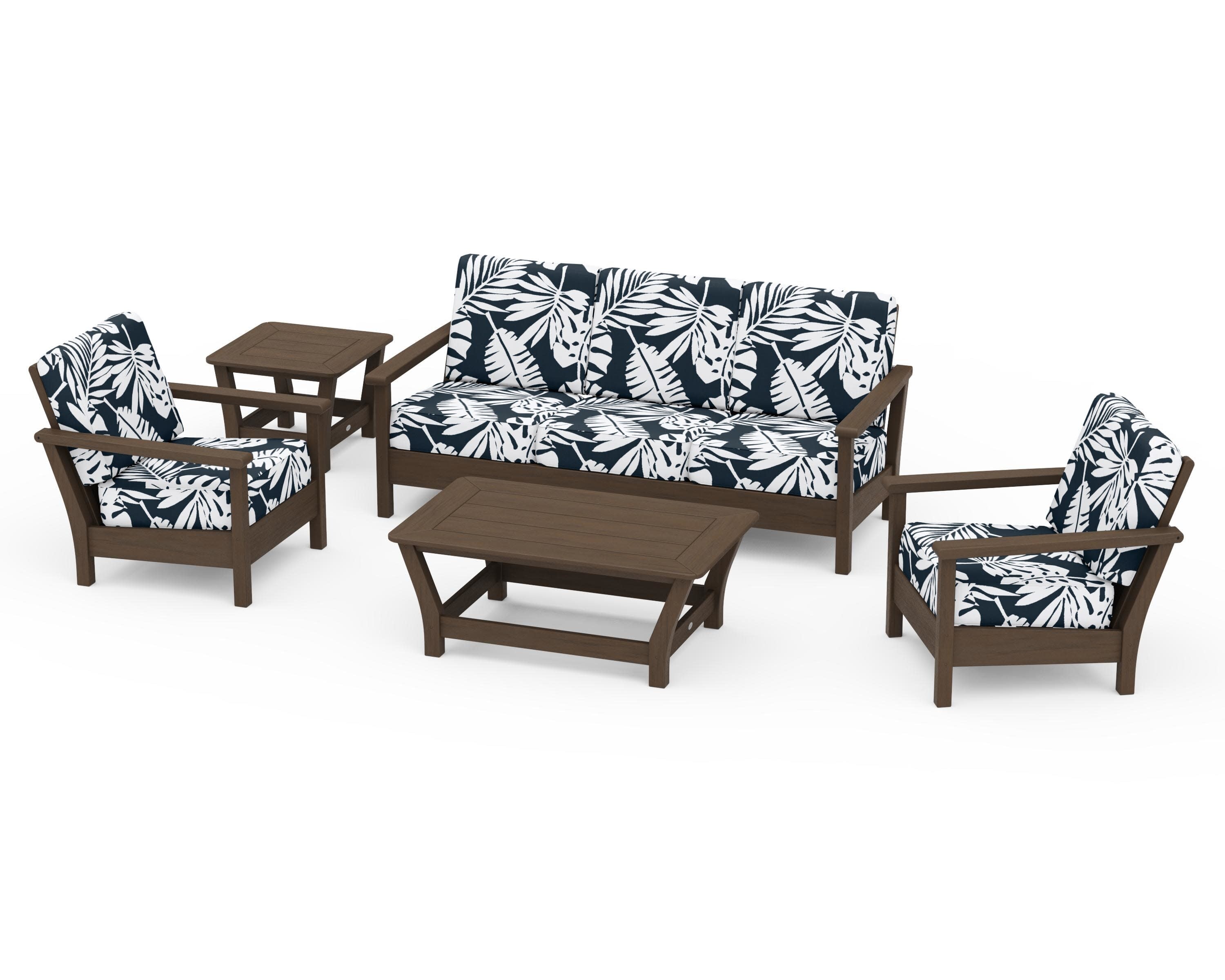Harbour 5-Piece Deep Seating Set in Kona / Leaf Marine Indigo
