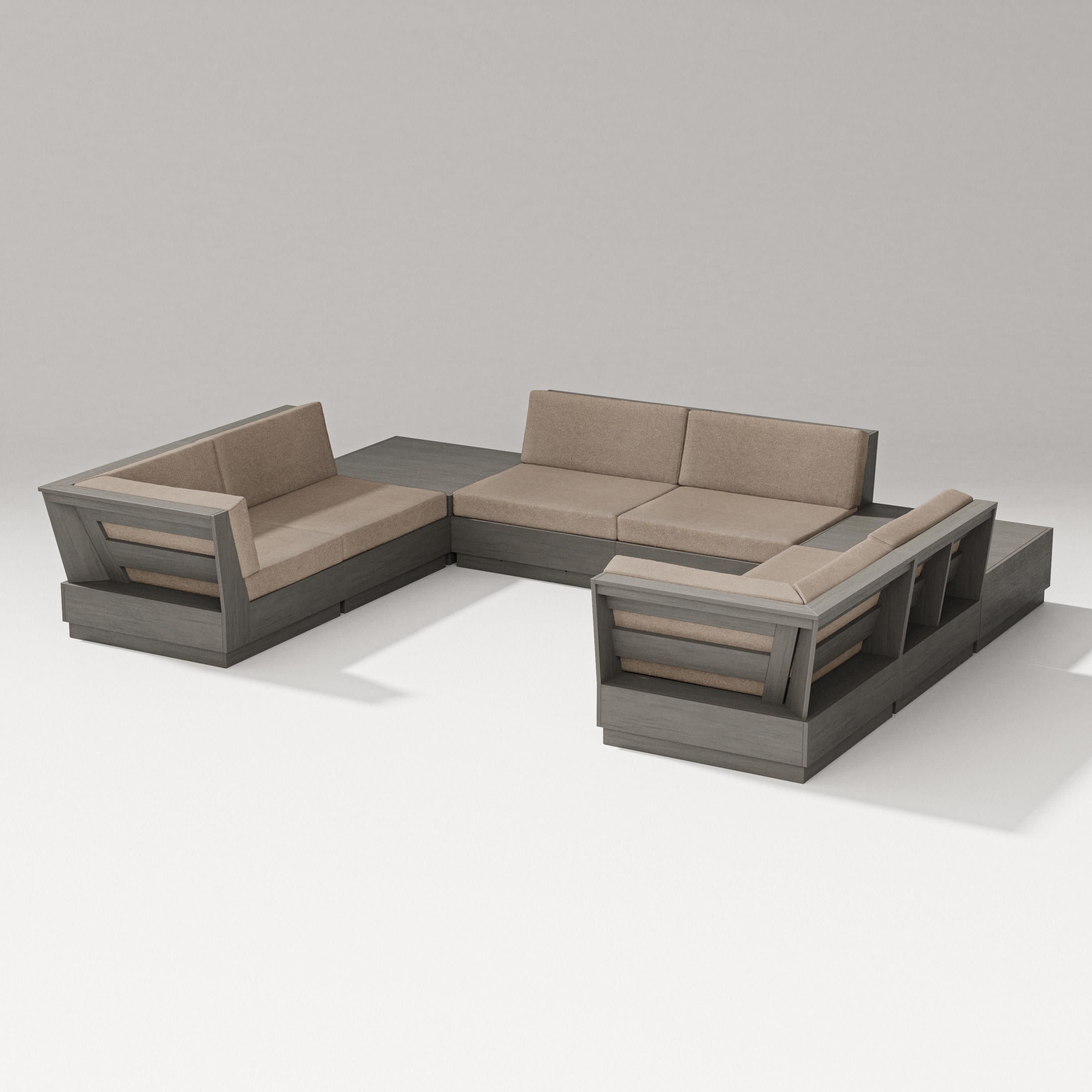 Elevate 8-Piece U-Shaped Sectional in Driftwood / Spiced Burlap