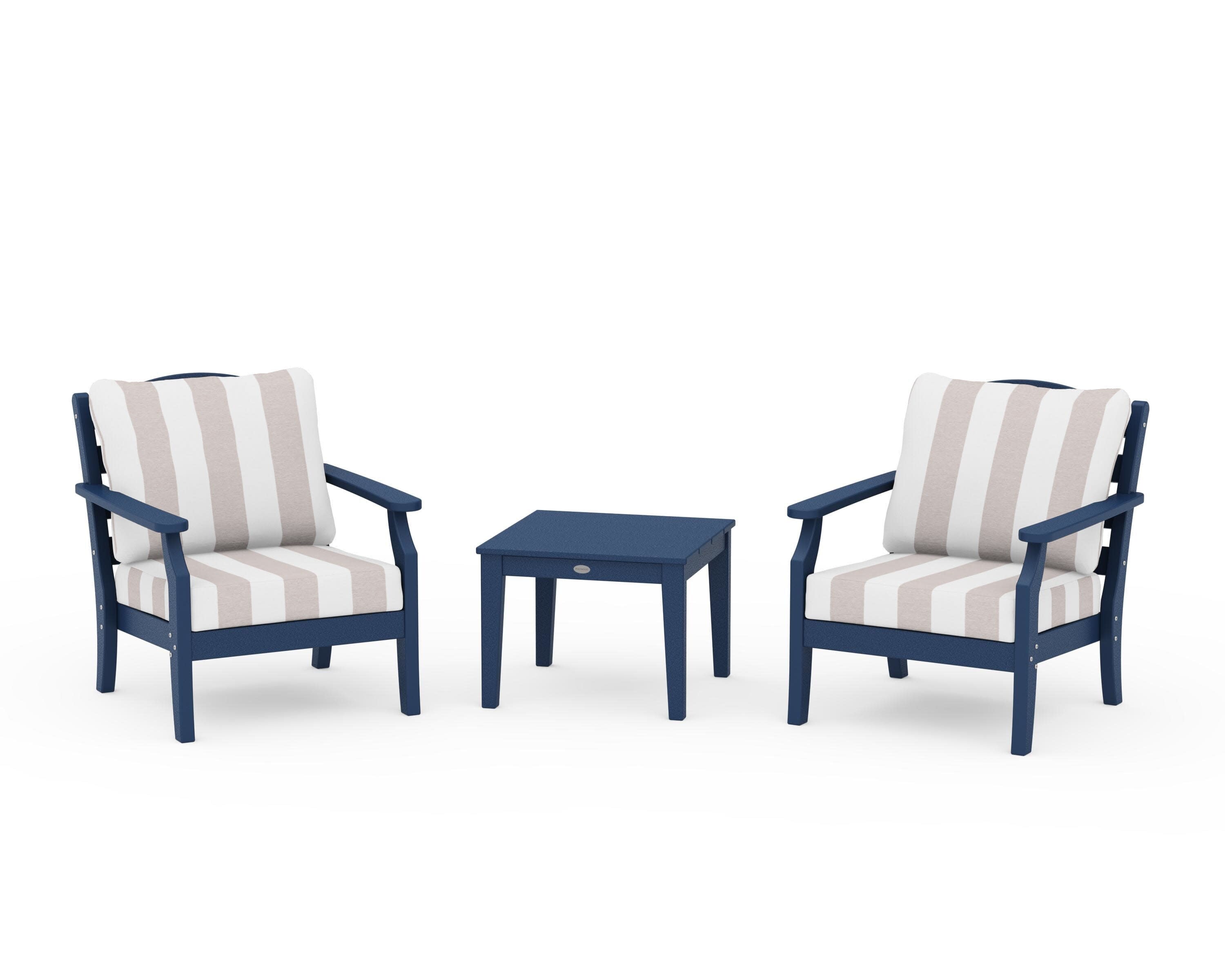 Savannah 3-Piece Deep Seating Set in Navy / Cabana Stripe Dune Burlap