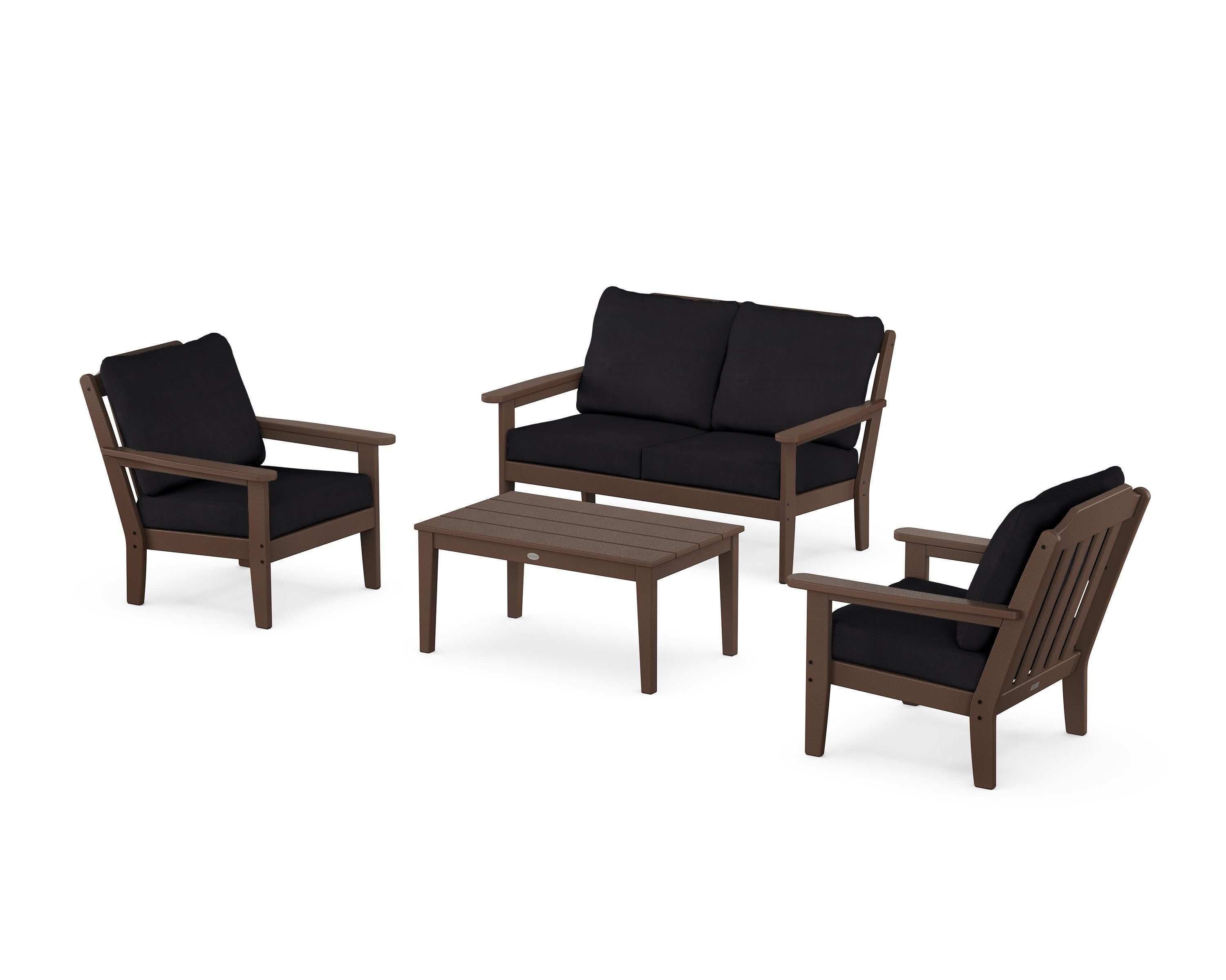 Cottage 4-Piece Deep Seating Set with Loveseat in Mahogany / Midnight Linen