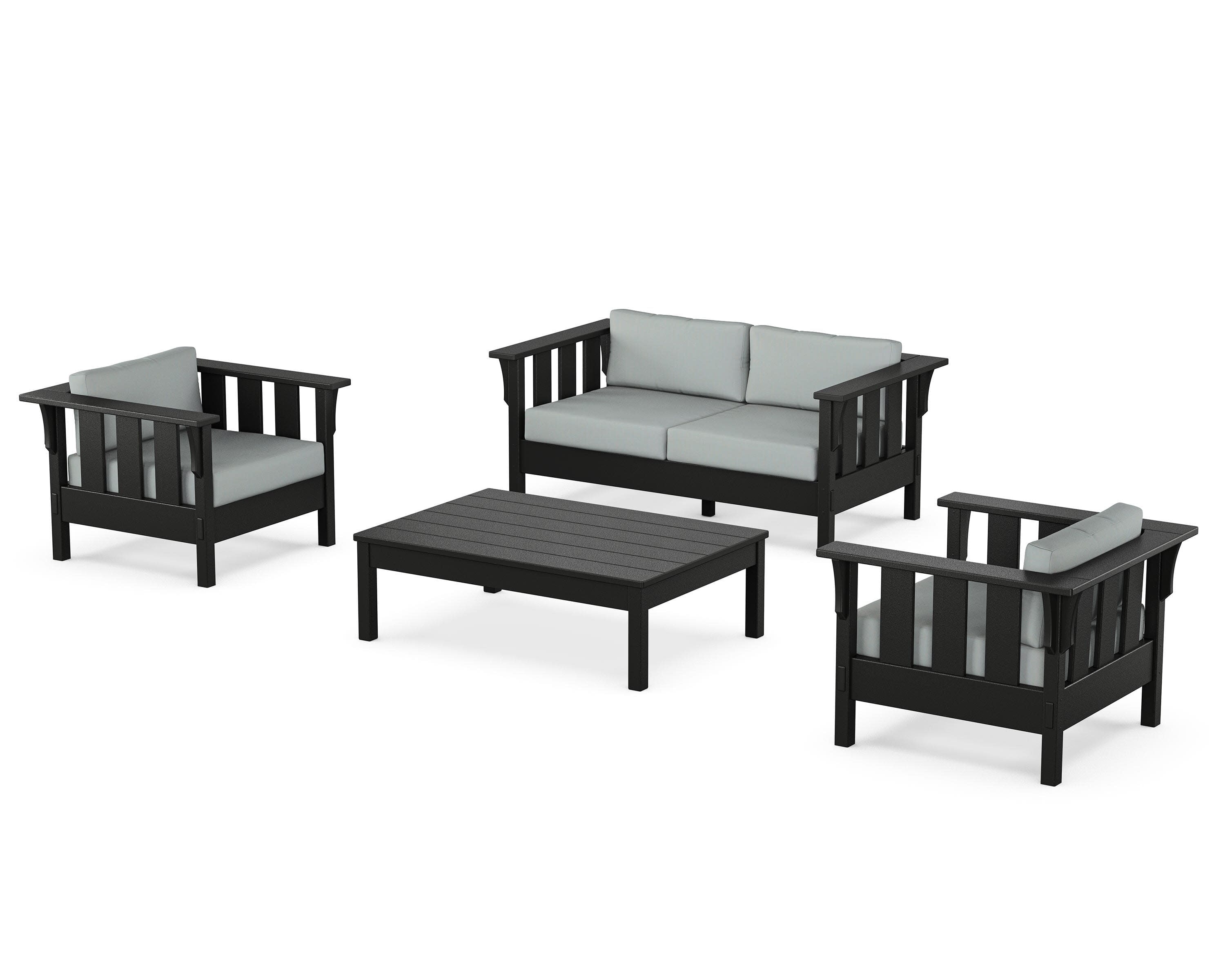 Acadia 4-Piece Deep Seating Set with Loveseat in Black / Spa