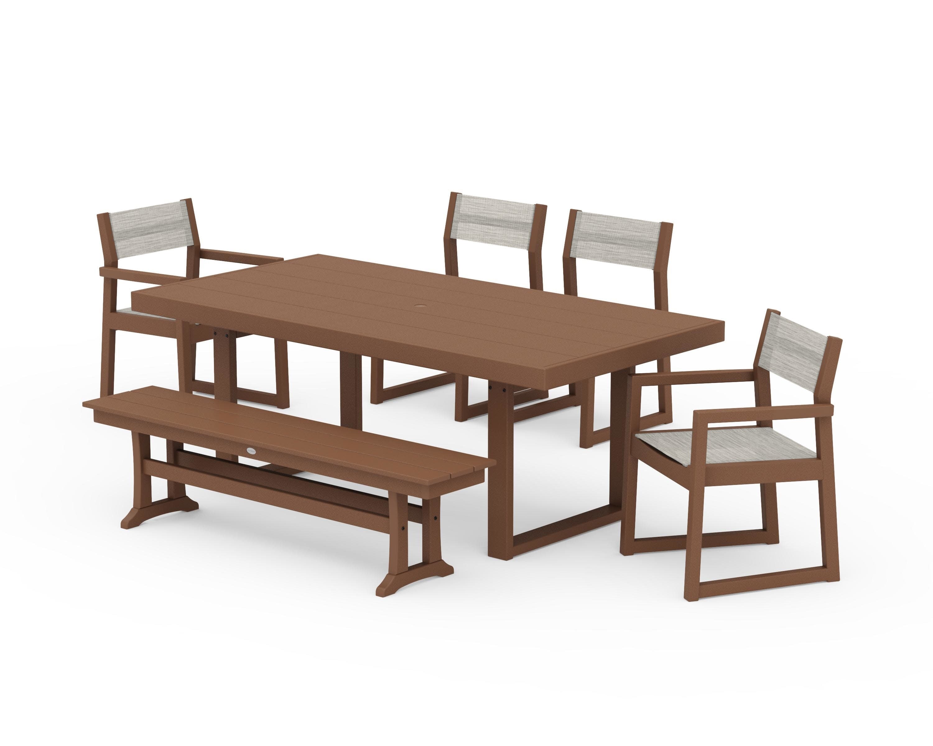 EDGE Sling 6-Piece Dining Set with Bench in Teak / Birch Sling