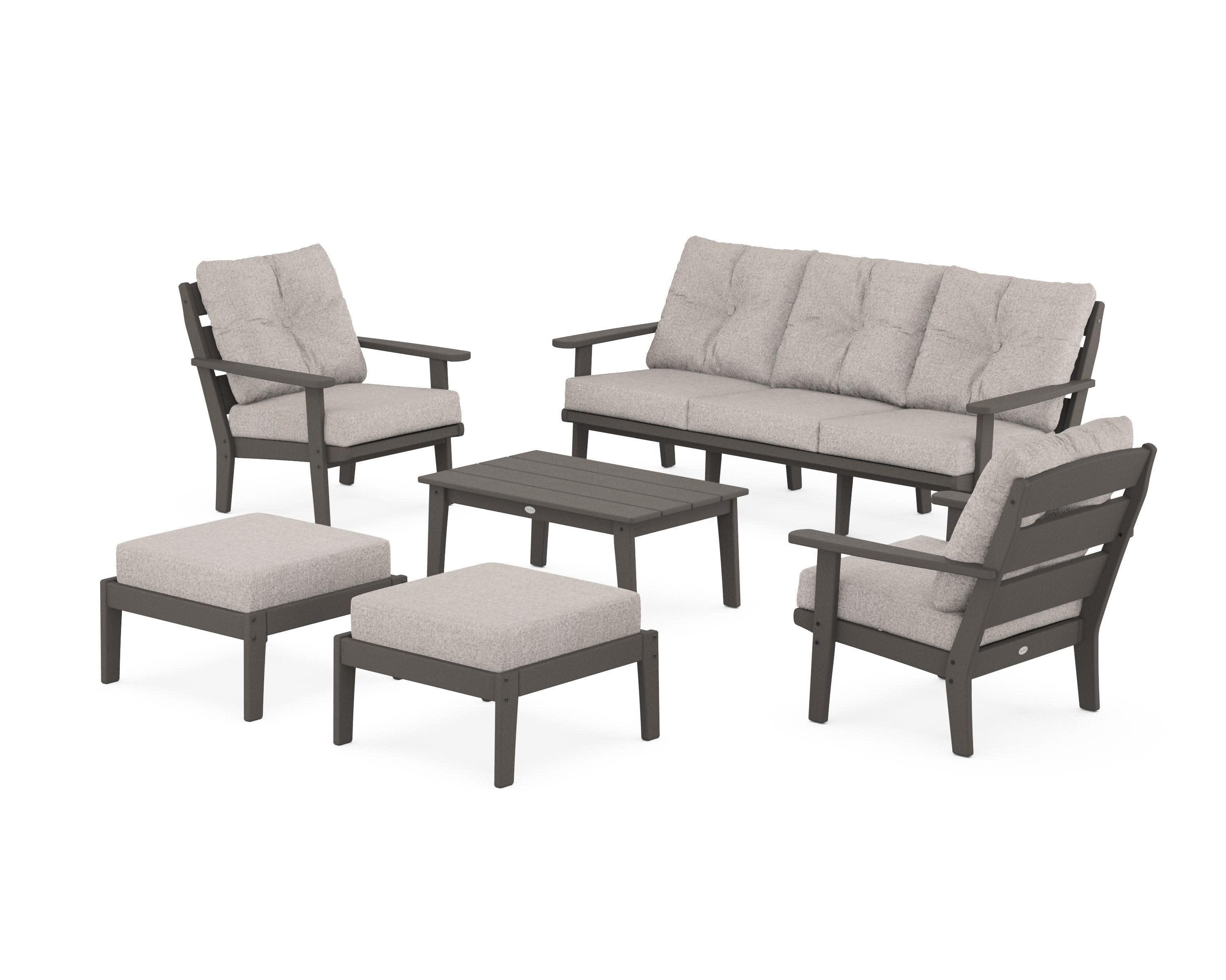 Lakeside 6-Piece Lounge Sofa Set in Vintage Coffee / Weathered Tweed