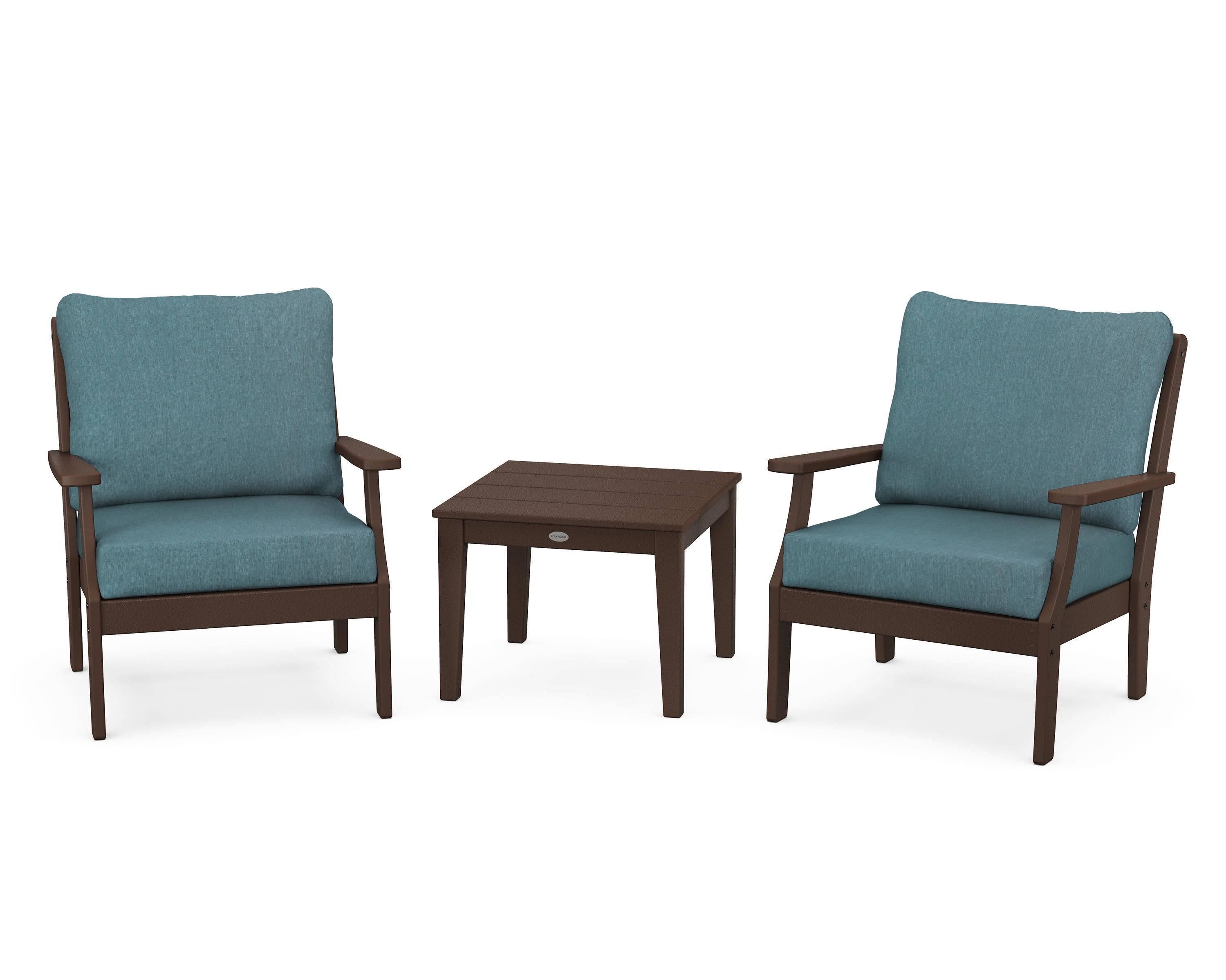 Braxton 3-Piece Deep Seating Set in Mahogany / Ocean Teal