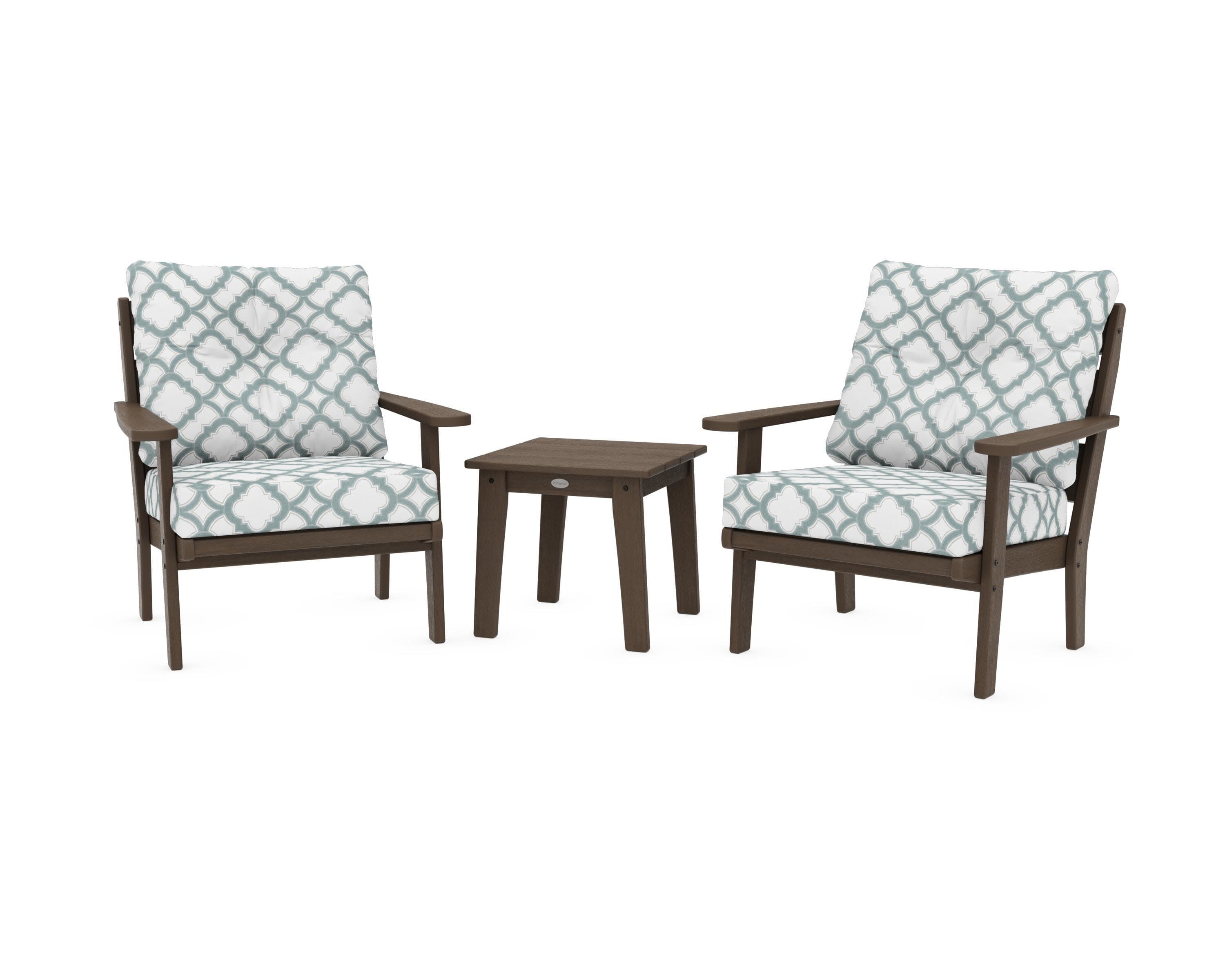 Lakeside 3-Piece Deep Seating Chair Set in Kona / Trellis Glacier Spa