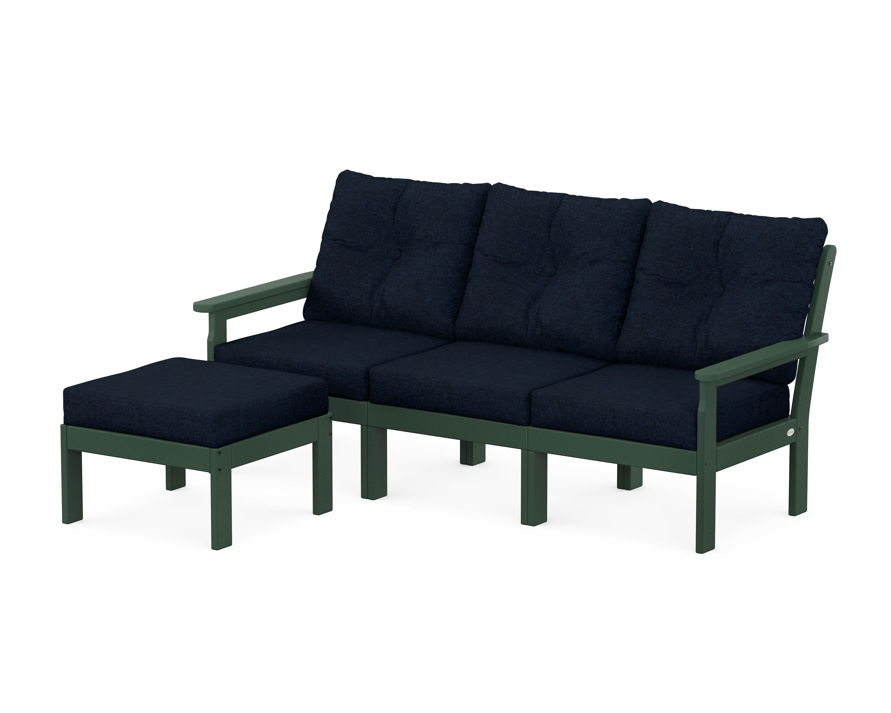 Vineyard 4-Piece Sectional with Ottoman in Green / Marine Indigo
