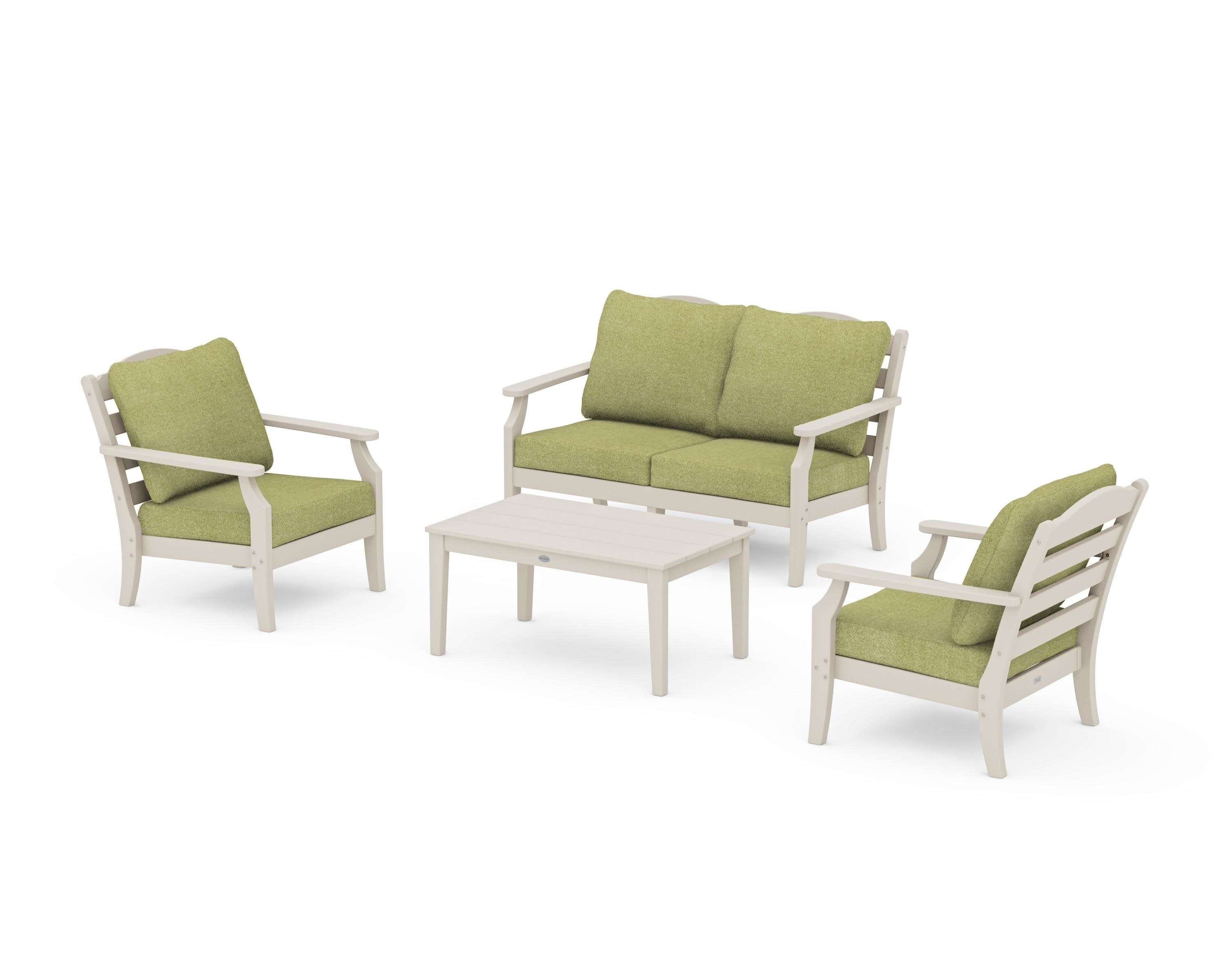 Savannah 4-Piece Deep Seating Set with Loveseat in Sand / Chartreuse Boucle