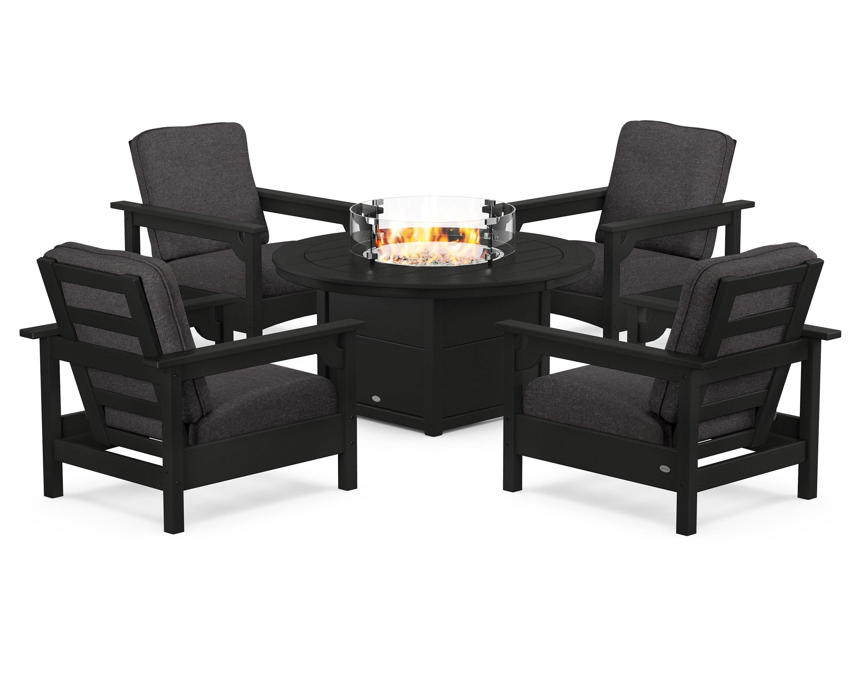 Club 5-Piece Conversation Set with Fire Pit Table in Black / Ash Charcoal