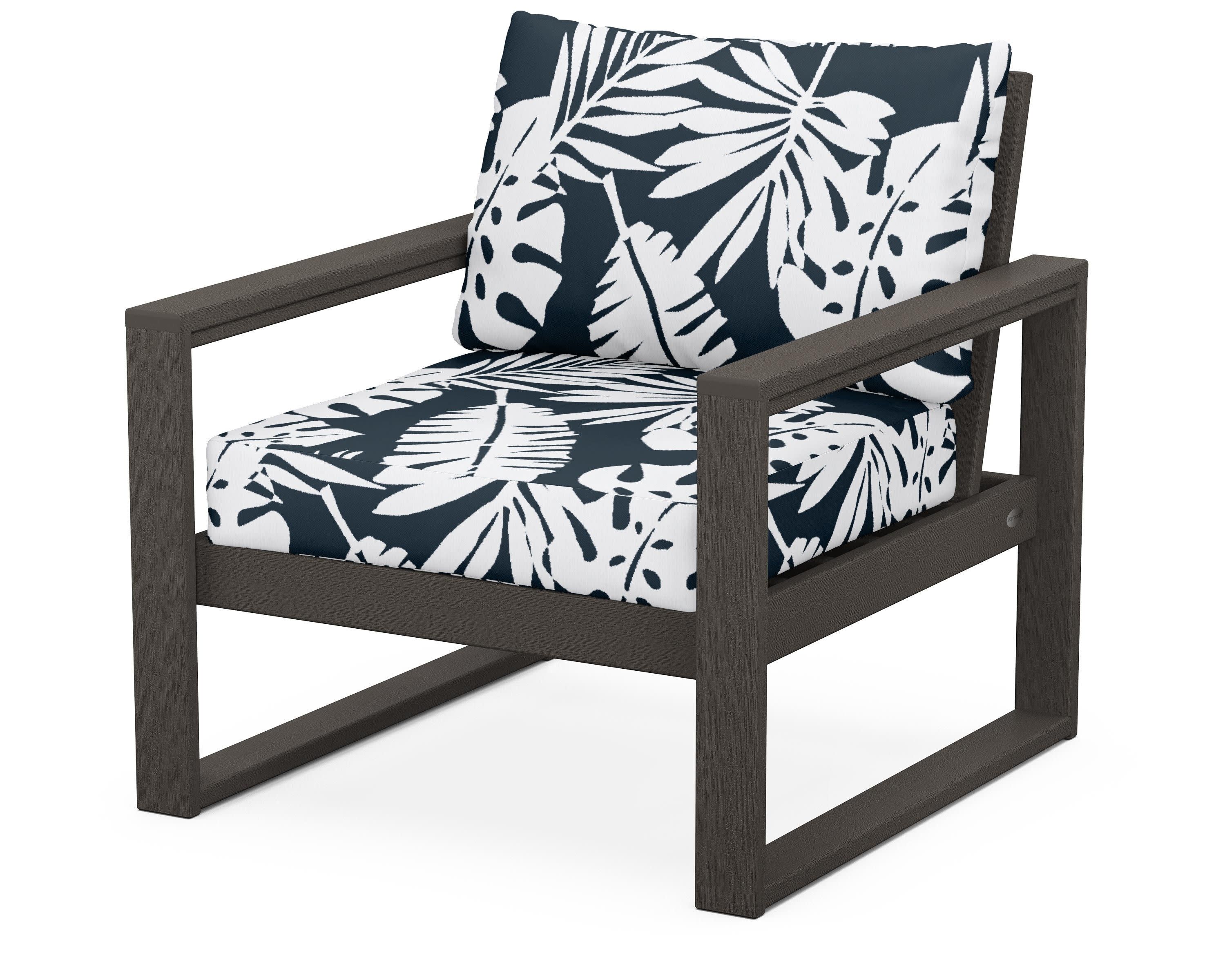EDGE Club Chair in Vintage Coffee / Leaf Marine Indigo