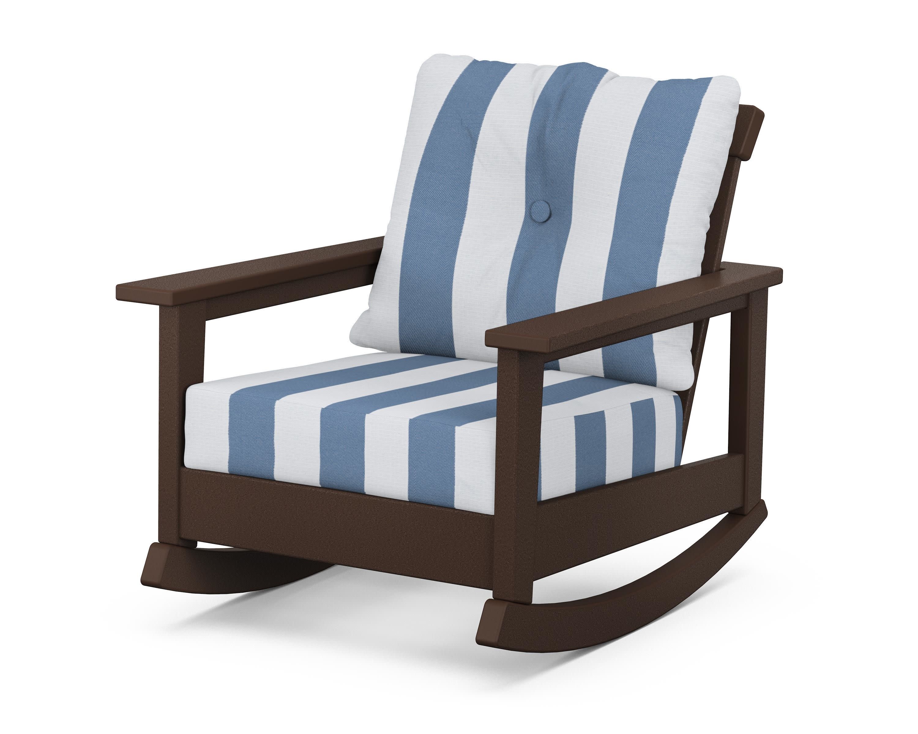 Prescott Deep Seating Rocking Chair in Mahogany / Cabana Stripe Sky Blue