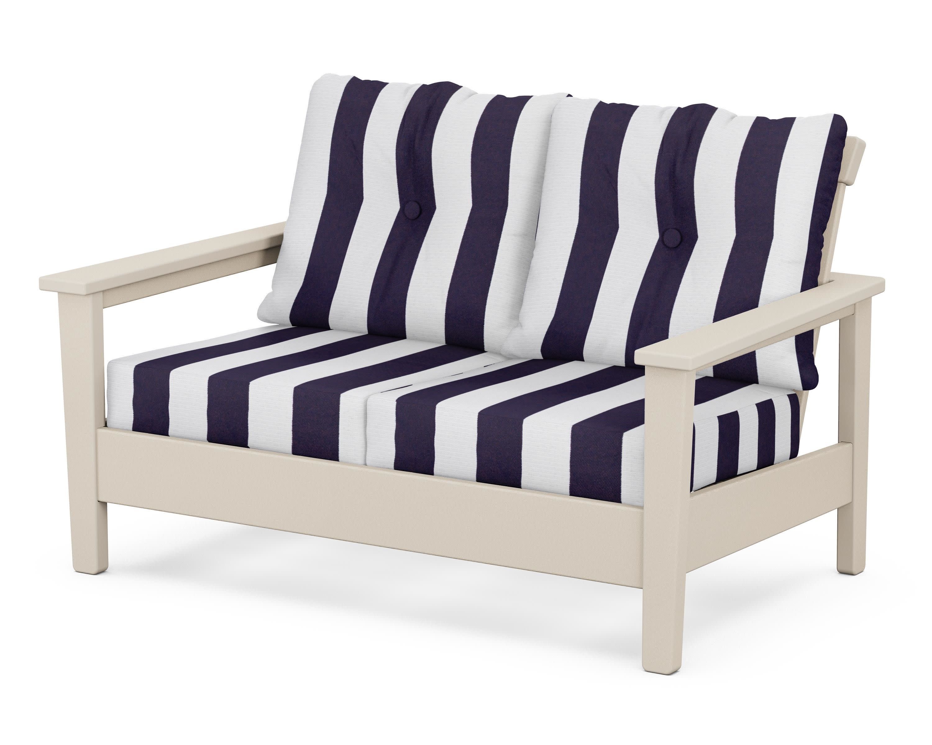 Prescott Deep Seating Loveseat in Sand / Cabana Stripe Navy