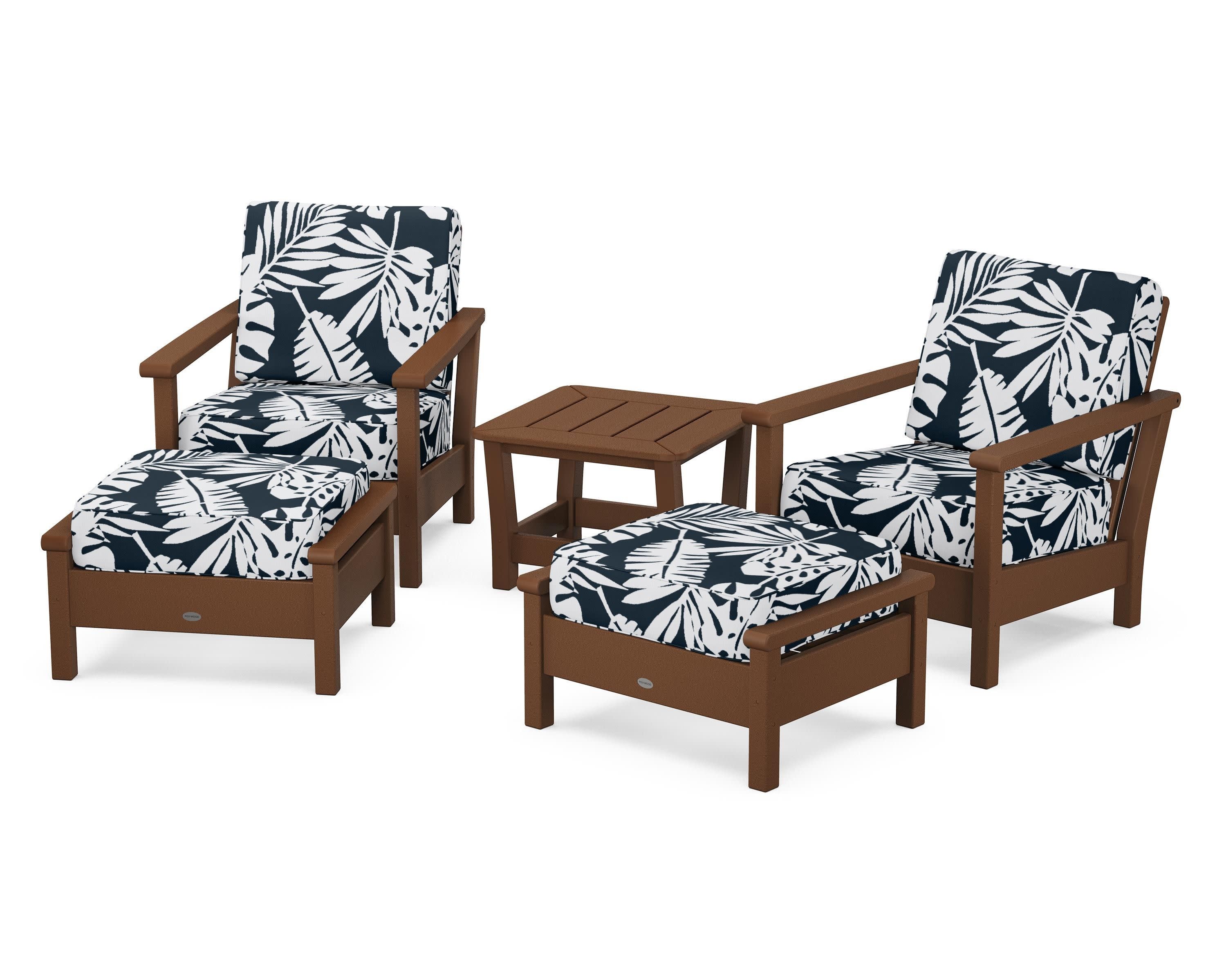 Harbour 5-Piece Deep Seating Chair Set in Teak / Leaf Marine Indigo