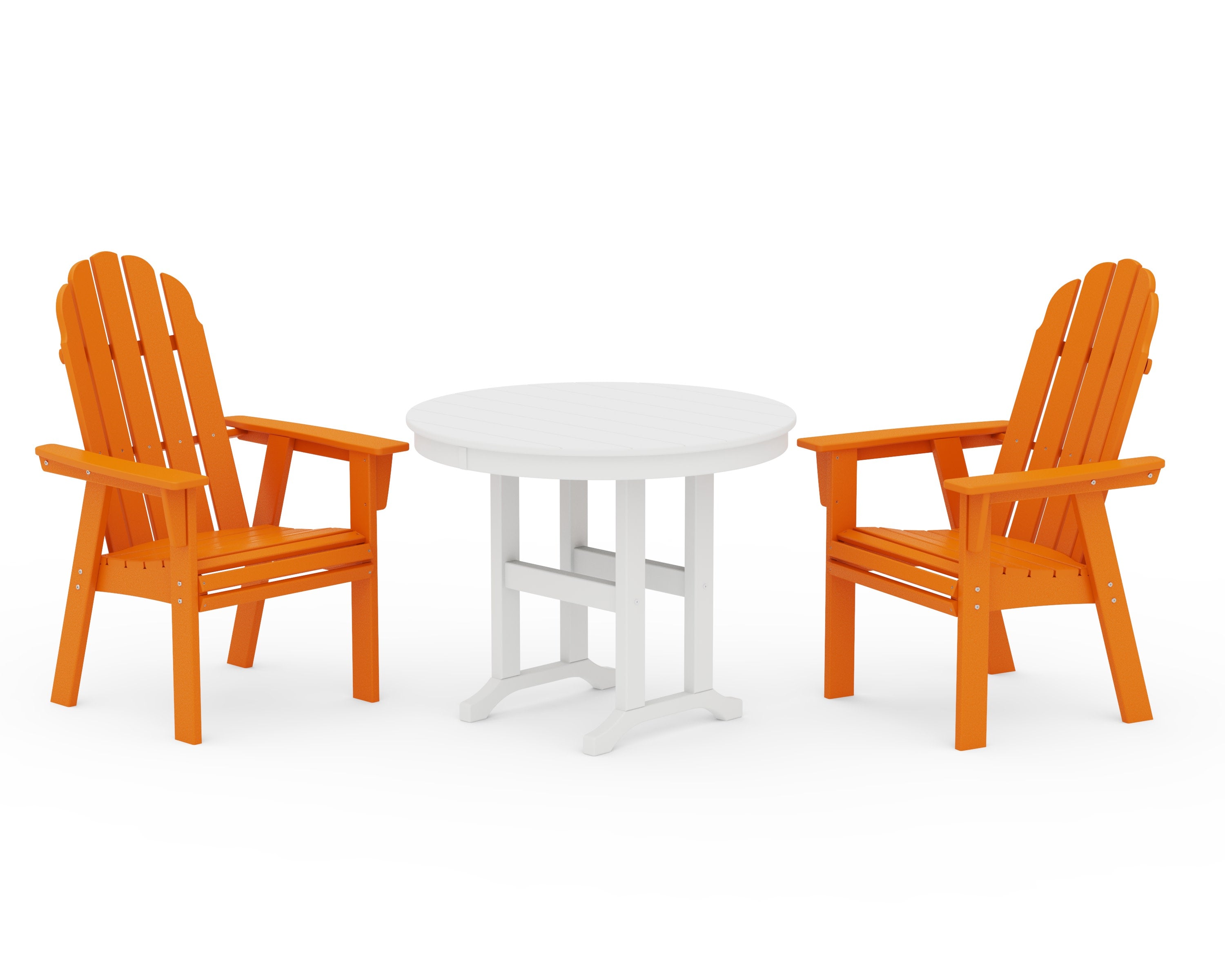 Vineyard Adirondack 3-Piece Round Dining Set in Tangerine / White