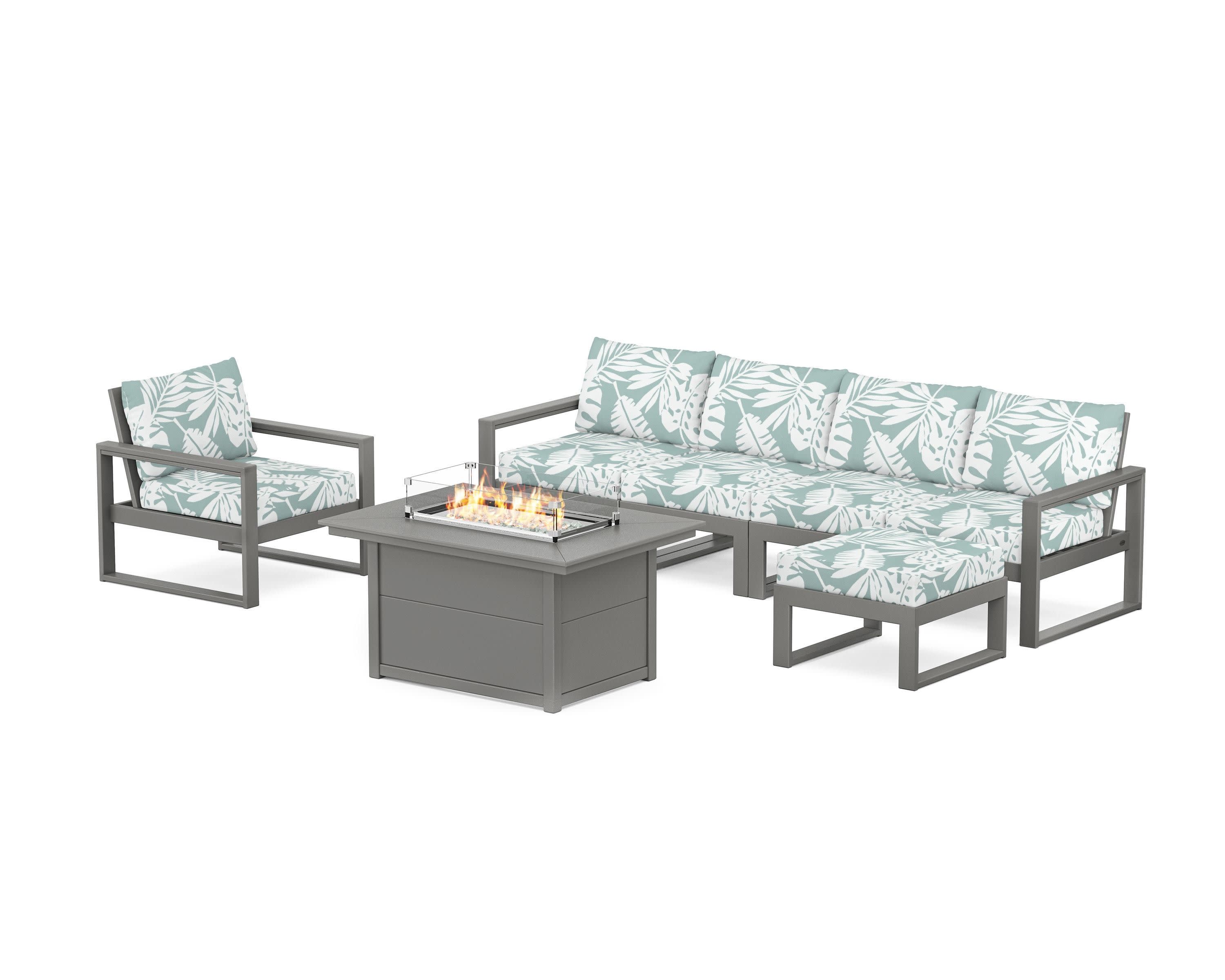 EDGE Sectional Lounge and Fire Pit Set in Slate Grey / Leaf Glacier Spa