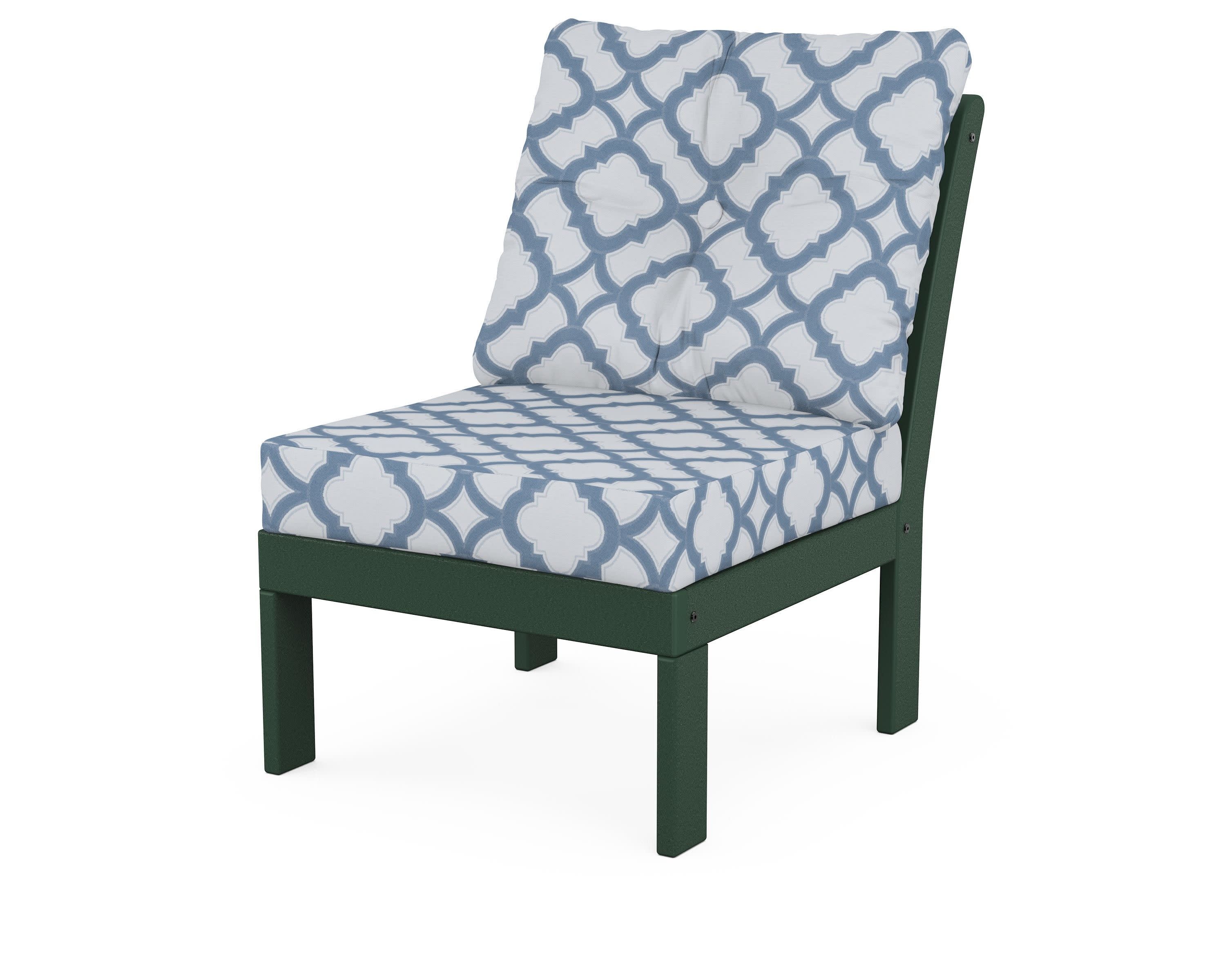 Vineyard Modular Armless Chair in Green / Trellis Sky Blue
