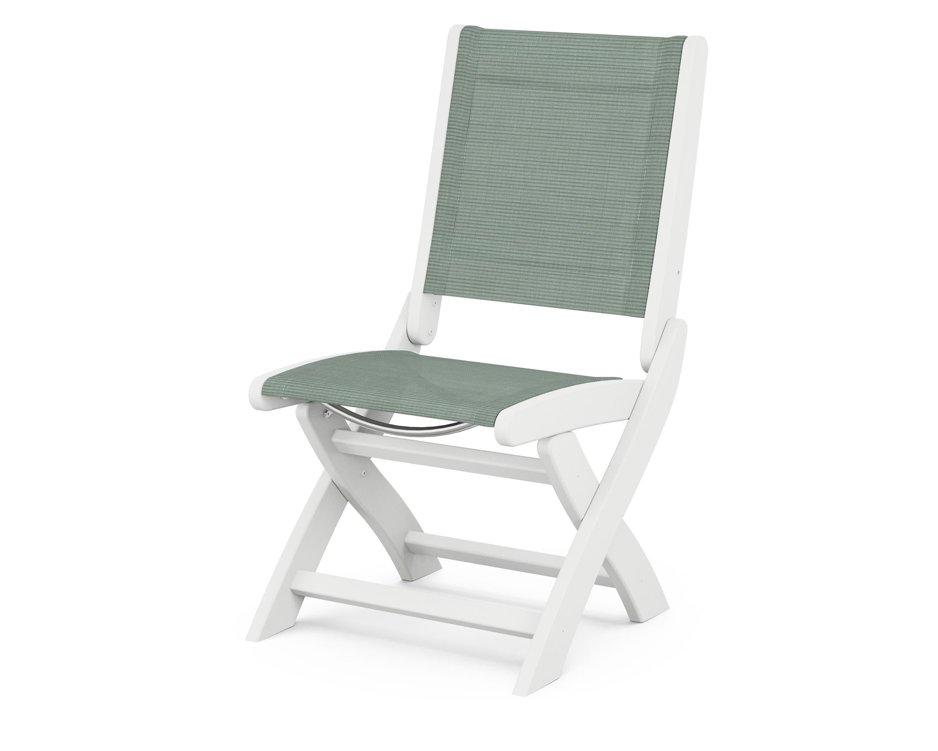 Coastal Folding Side Chair in White / Dupioni Sea Mist Sling