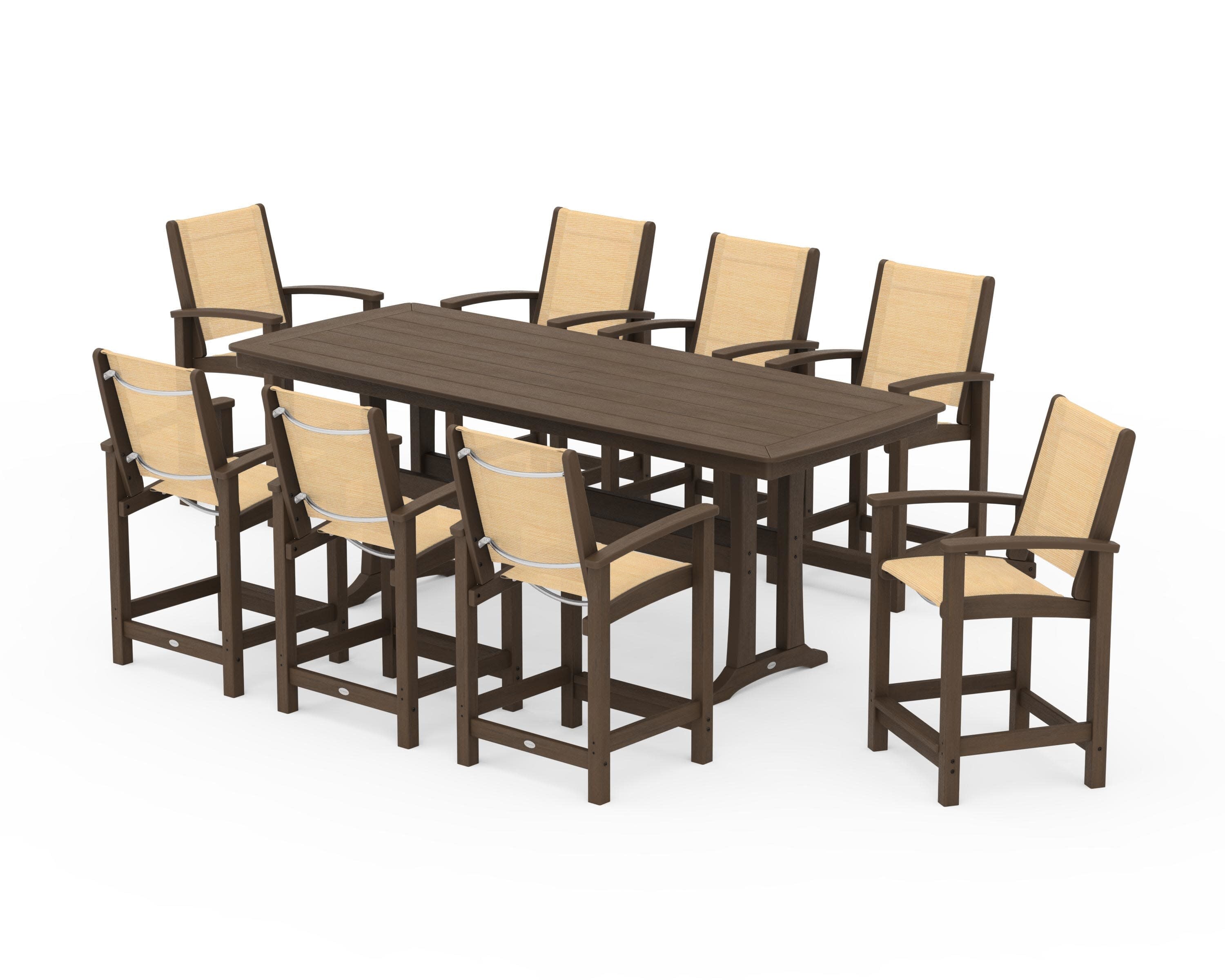 Coastal 9-Piece Counter Set with Trestle Legs in Kona / Dupioni Apricot Sling
