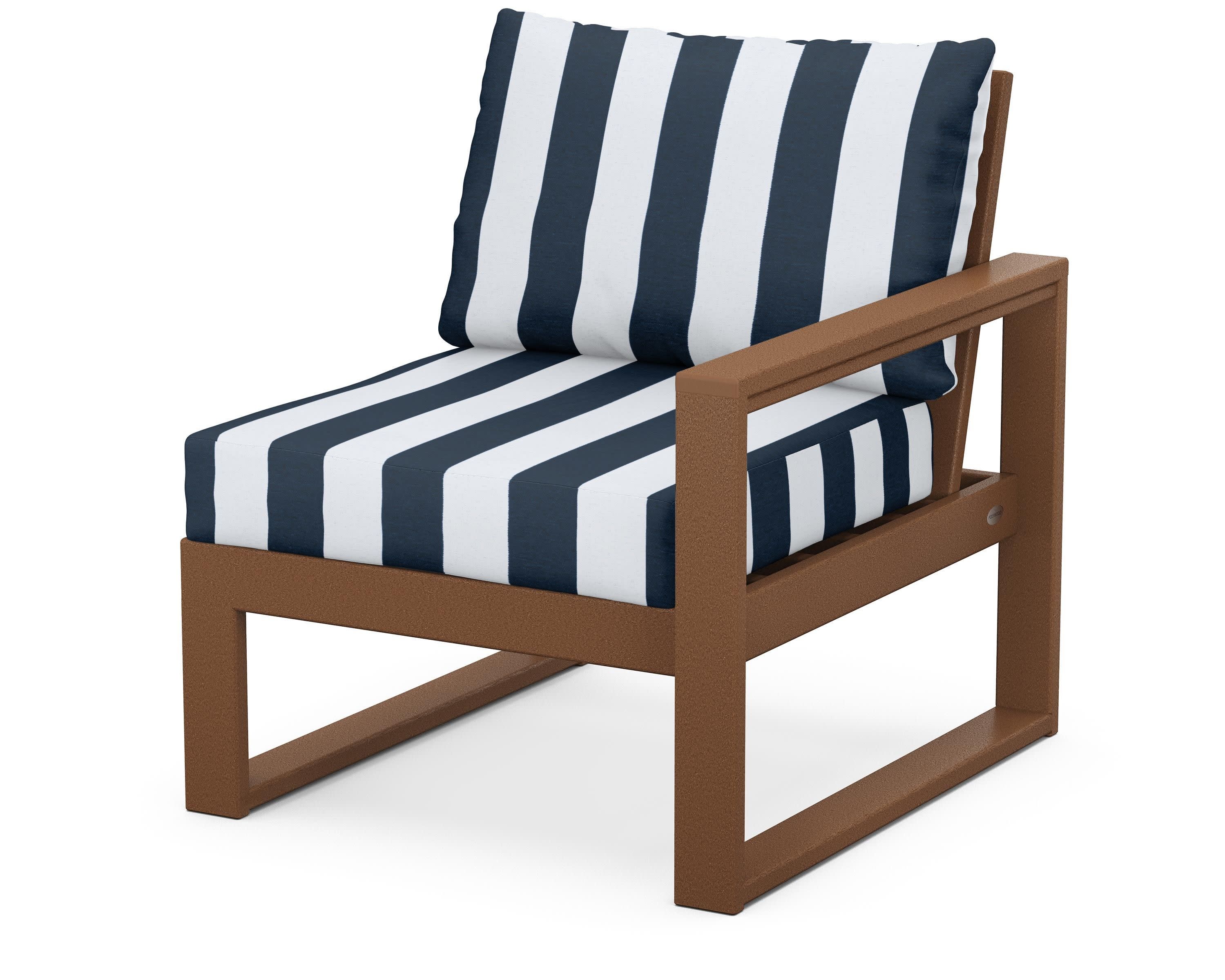 EDGE Modular Right Arm Chair in Teak / Cabana Stripe Marine Indigo