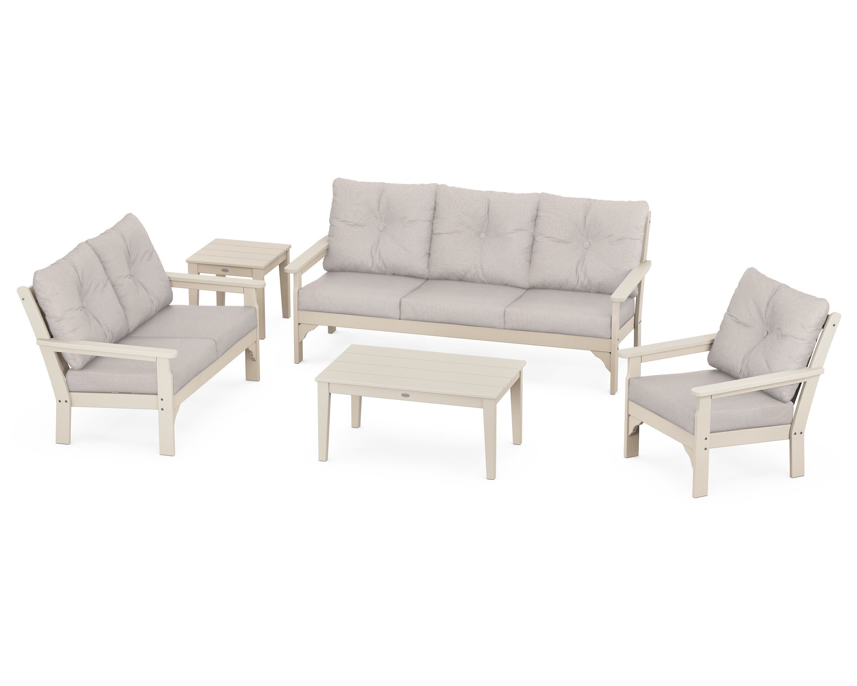 Vineyard 5 Piece Deep Seating Set in Sand / Dune Burlap