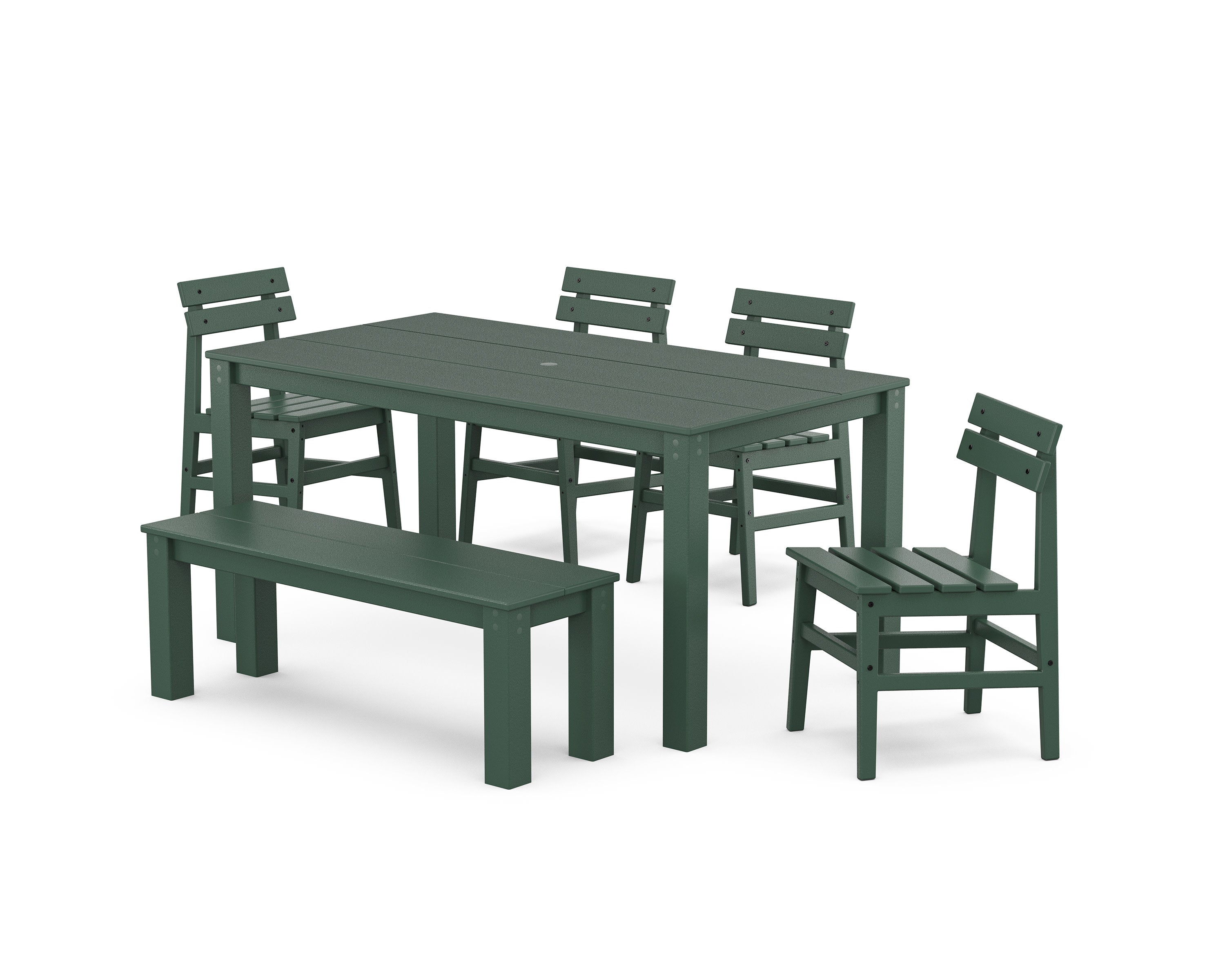 Modern Studio Plaza Chair 6-Piece Parsons Dining Set with Bench in Green