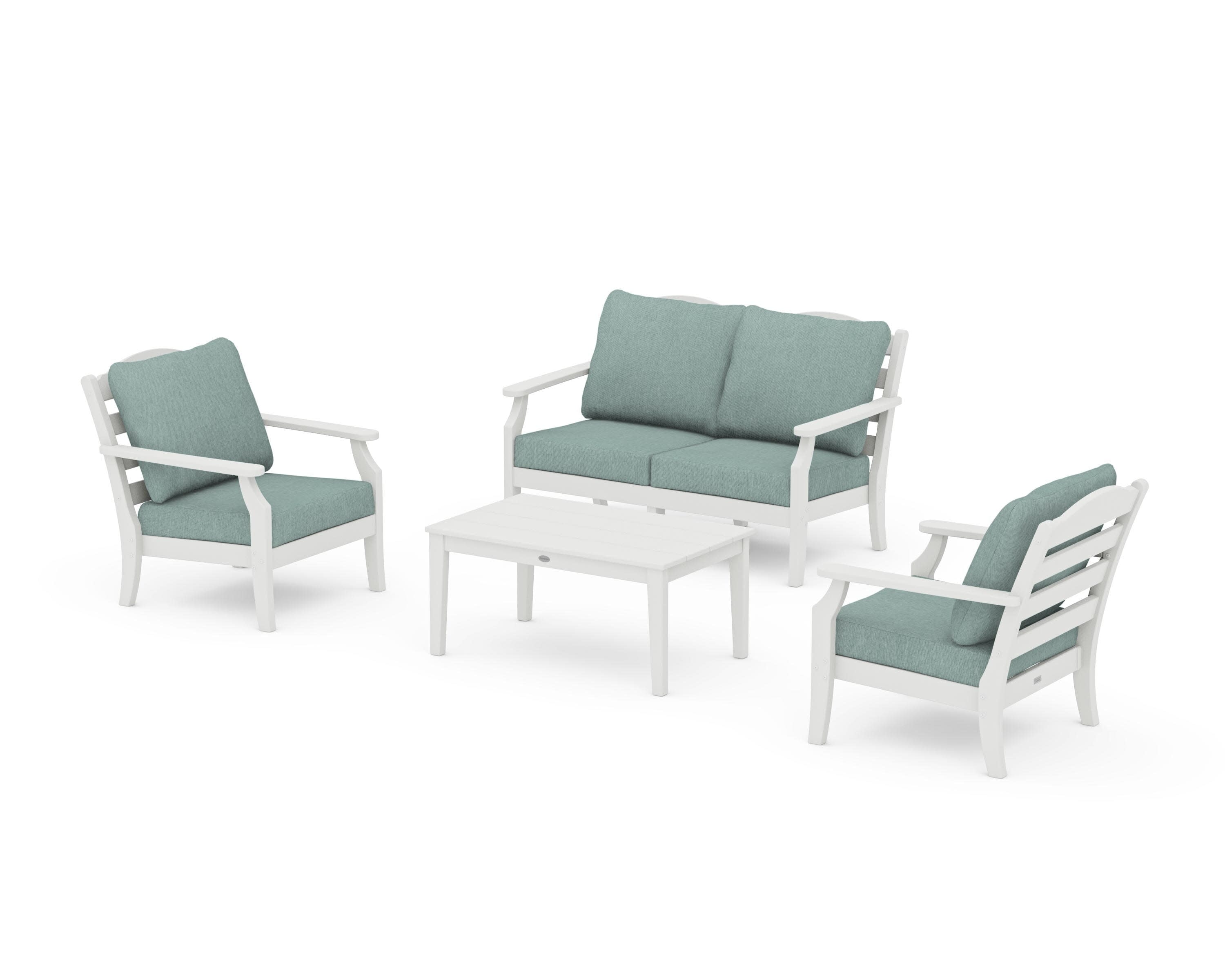 Savannah 4-Piece Deep Seating Set with Loveseat in Vintage White / Glacier Spa