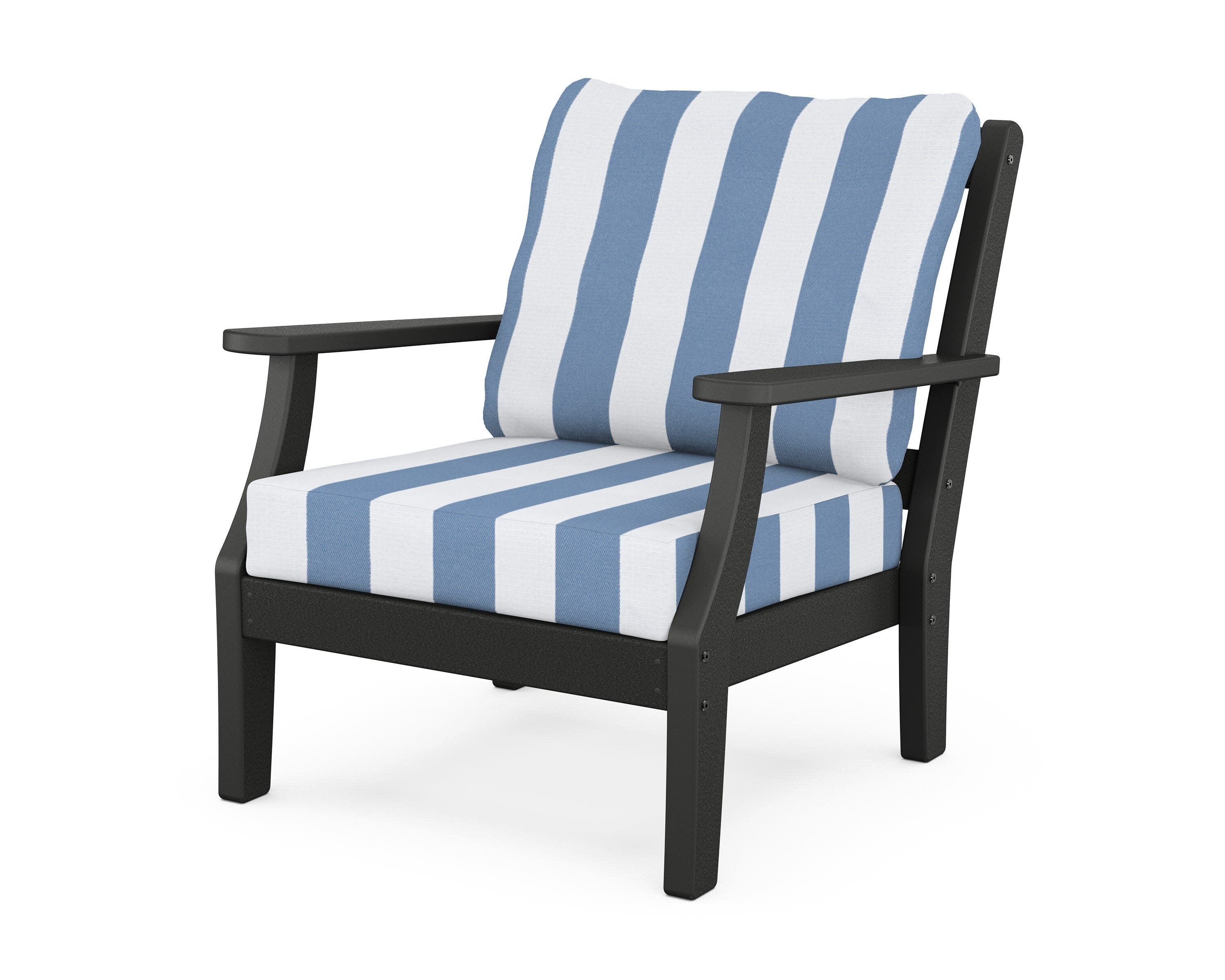 Chinoiserie Deep Seating Chair in Black / Cabana Stripe Sky Blue