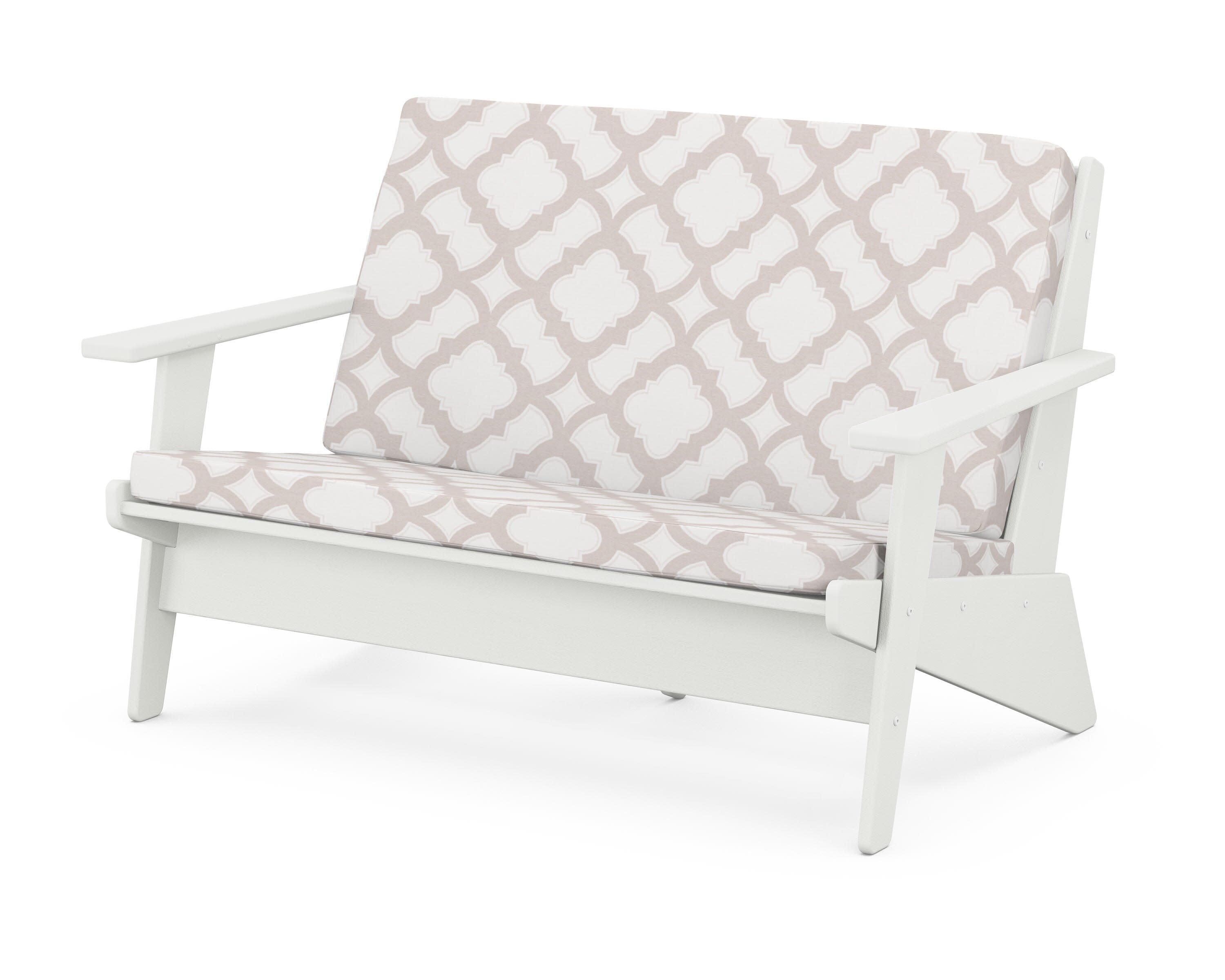 Riviera Modern Lounge Loveseat in Vintage White / Trellis Dune Burlap