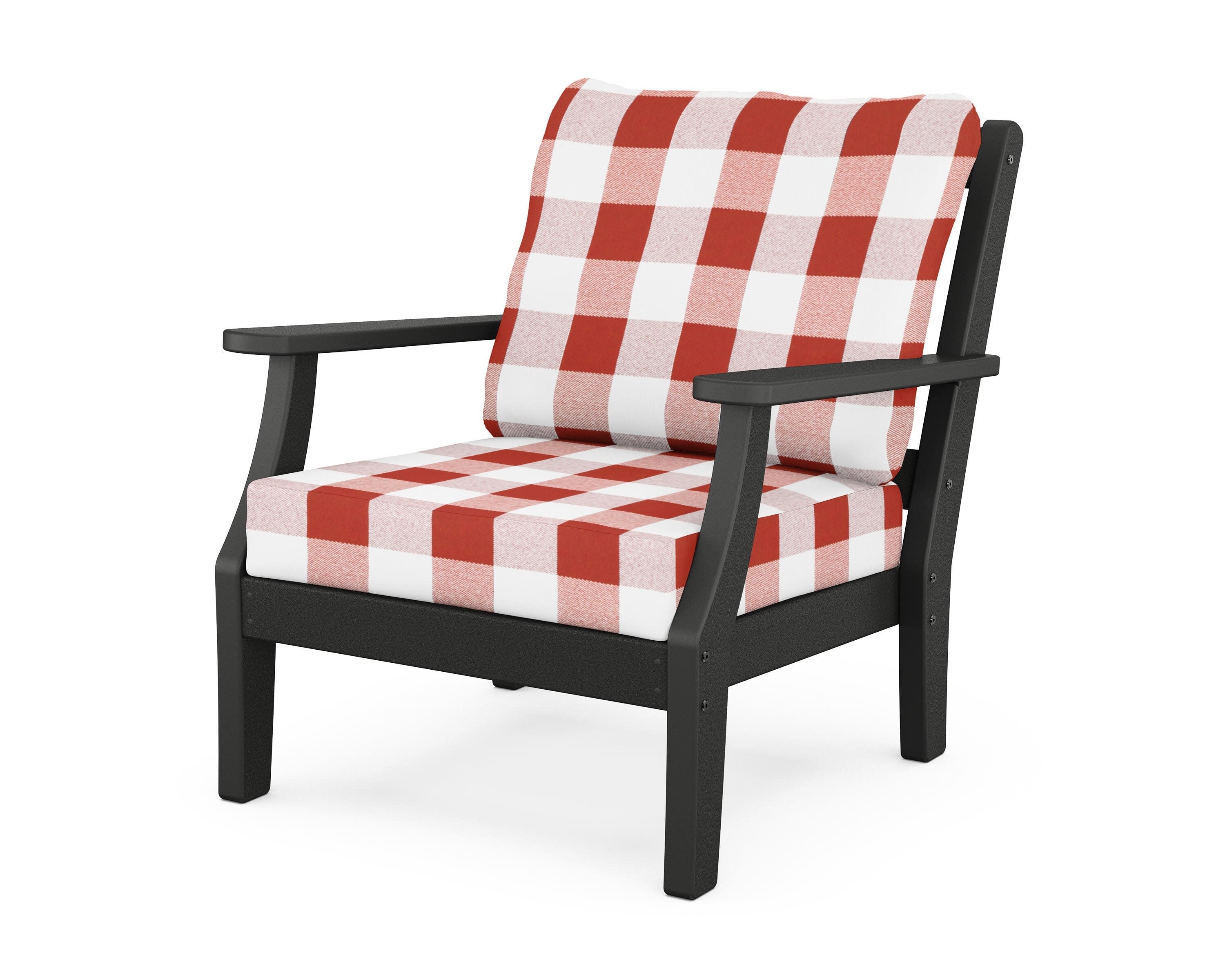 Chinoiserie Deep Seating Chair in Black / Buffalo Plaid Crimson