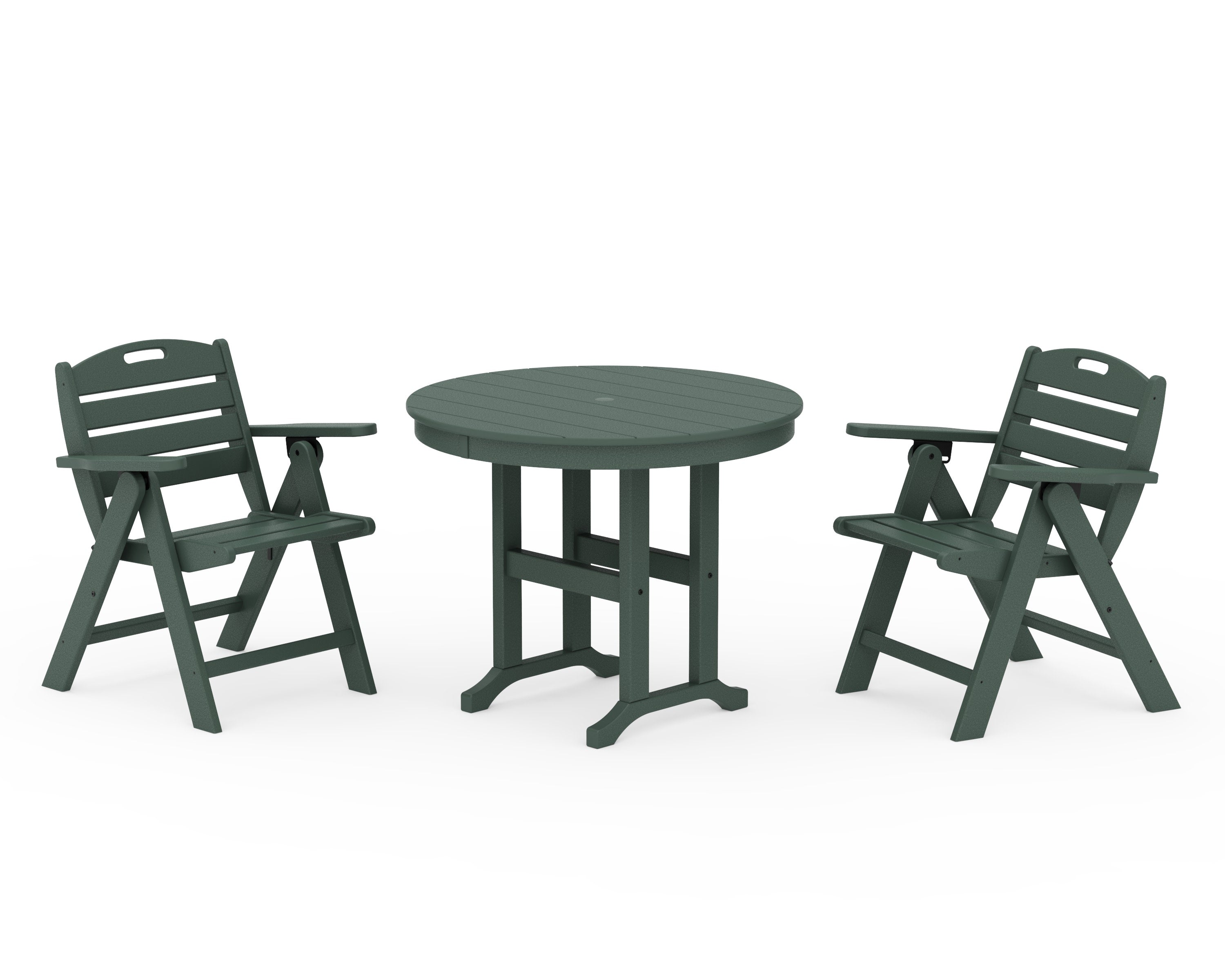 Nautical Folding Lowback Chair 3-Piece Round Dining Set in Green