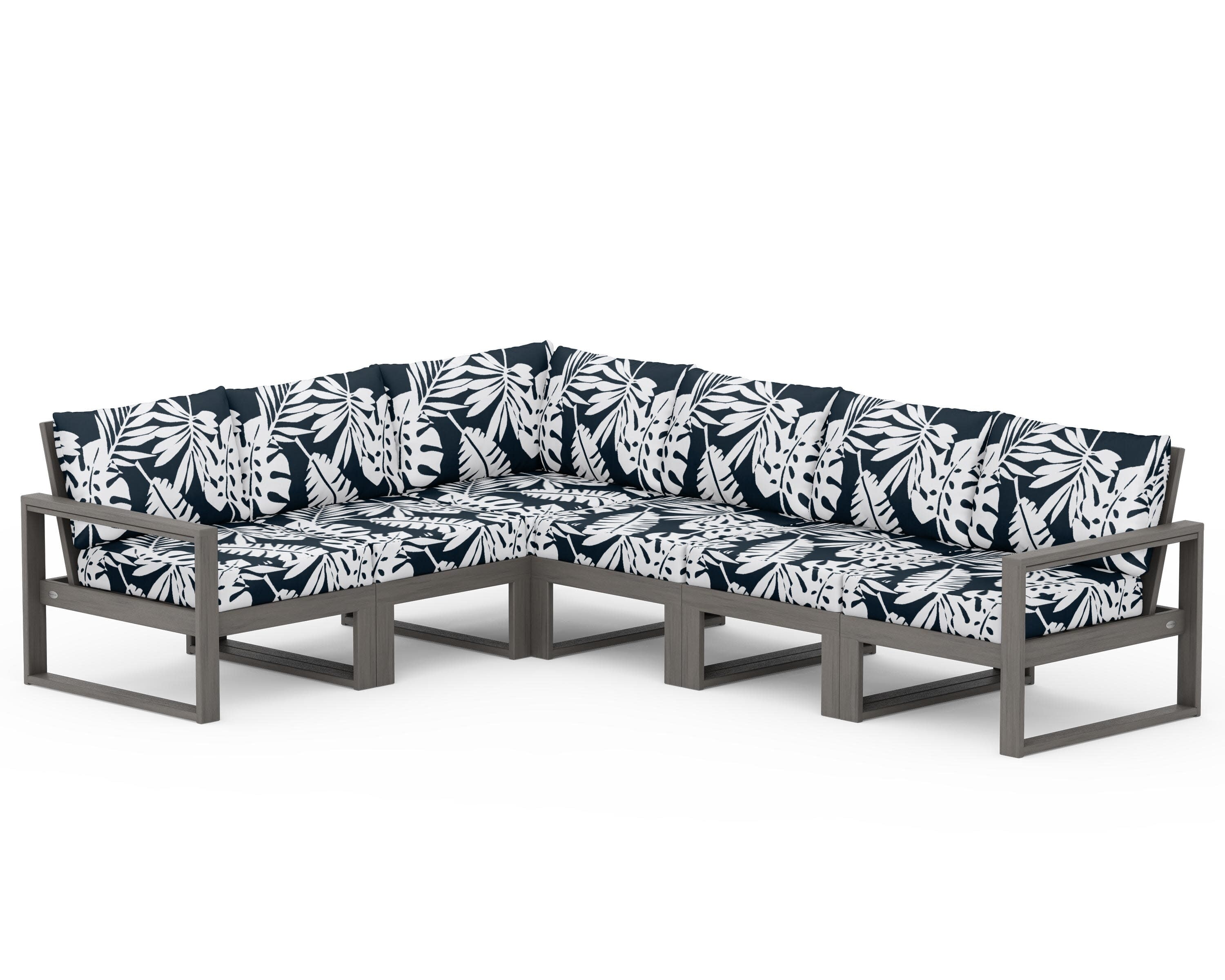 EDGE 6-Piece Modular Deep Seating Set in Driftwood / Leaf Marine Indigo
