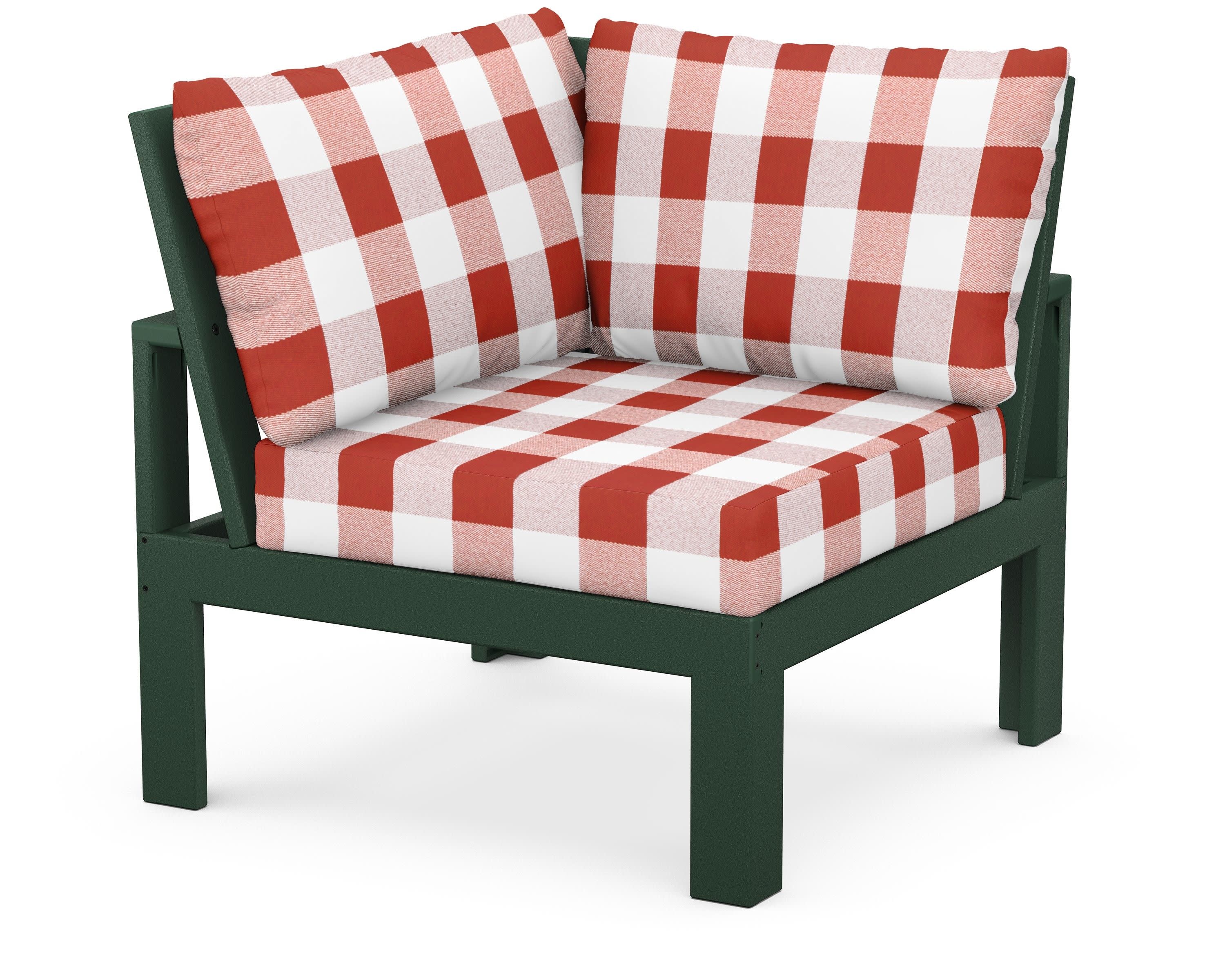 Modular Corner Chair in Green / Buffalo Plaid Crimson