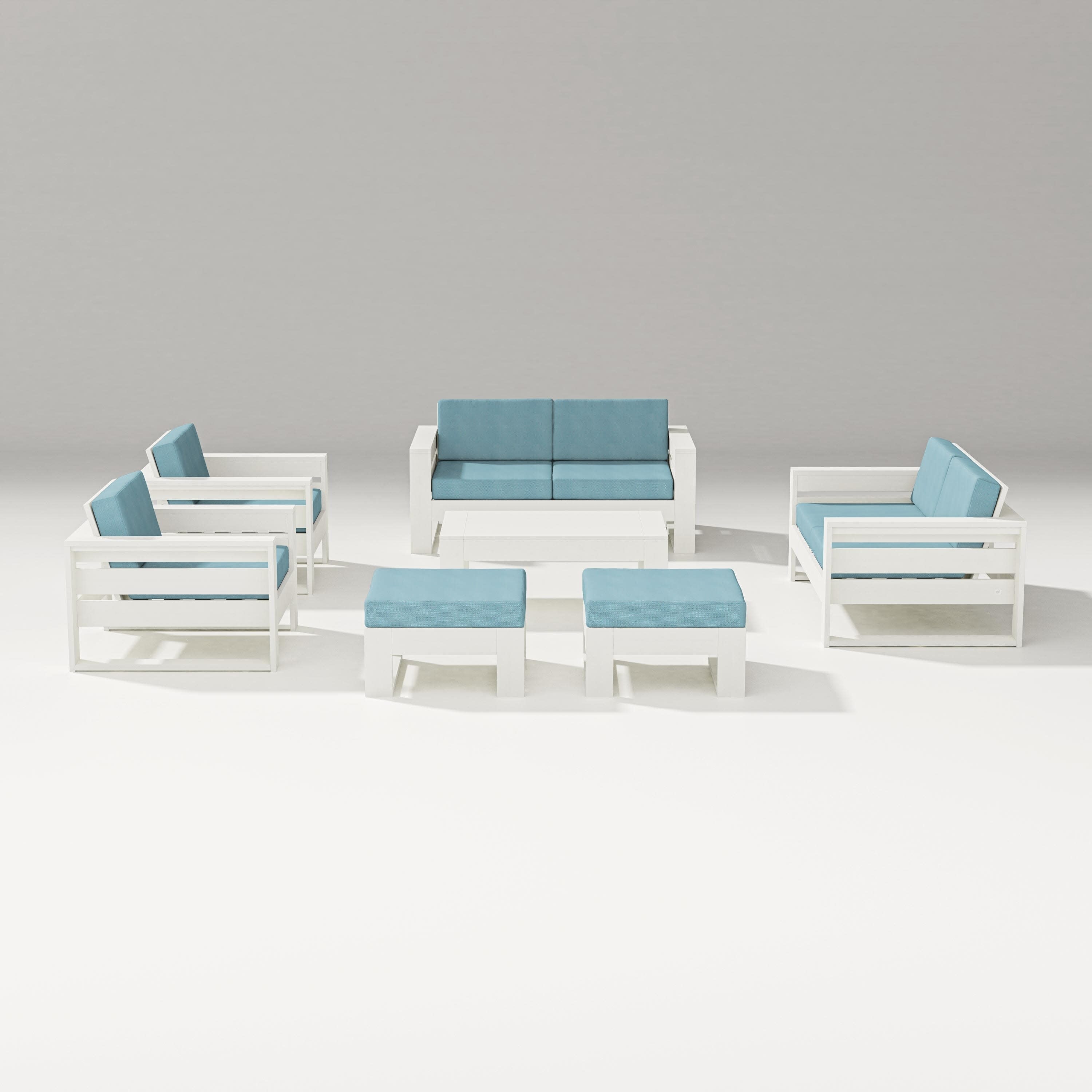 Latitude 7-Piece Lounge Loveseat Set in Vintage White / Lattice Sky Blue