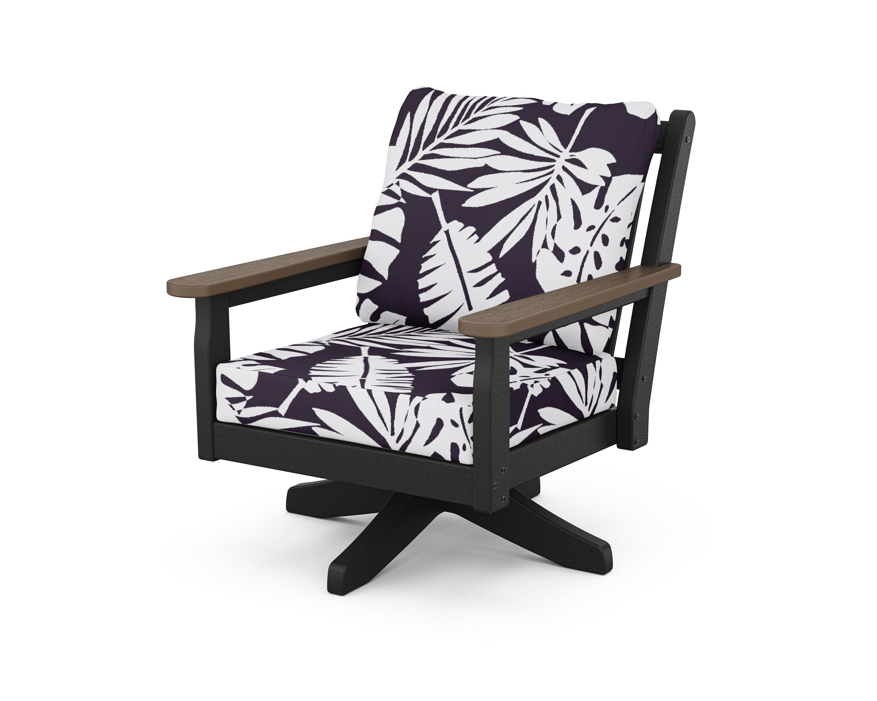 Chippendale Deep Seating Swivel Chair in Black / Kona / Leaf Navy