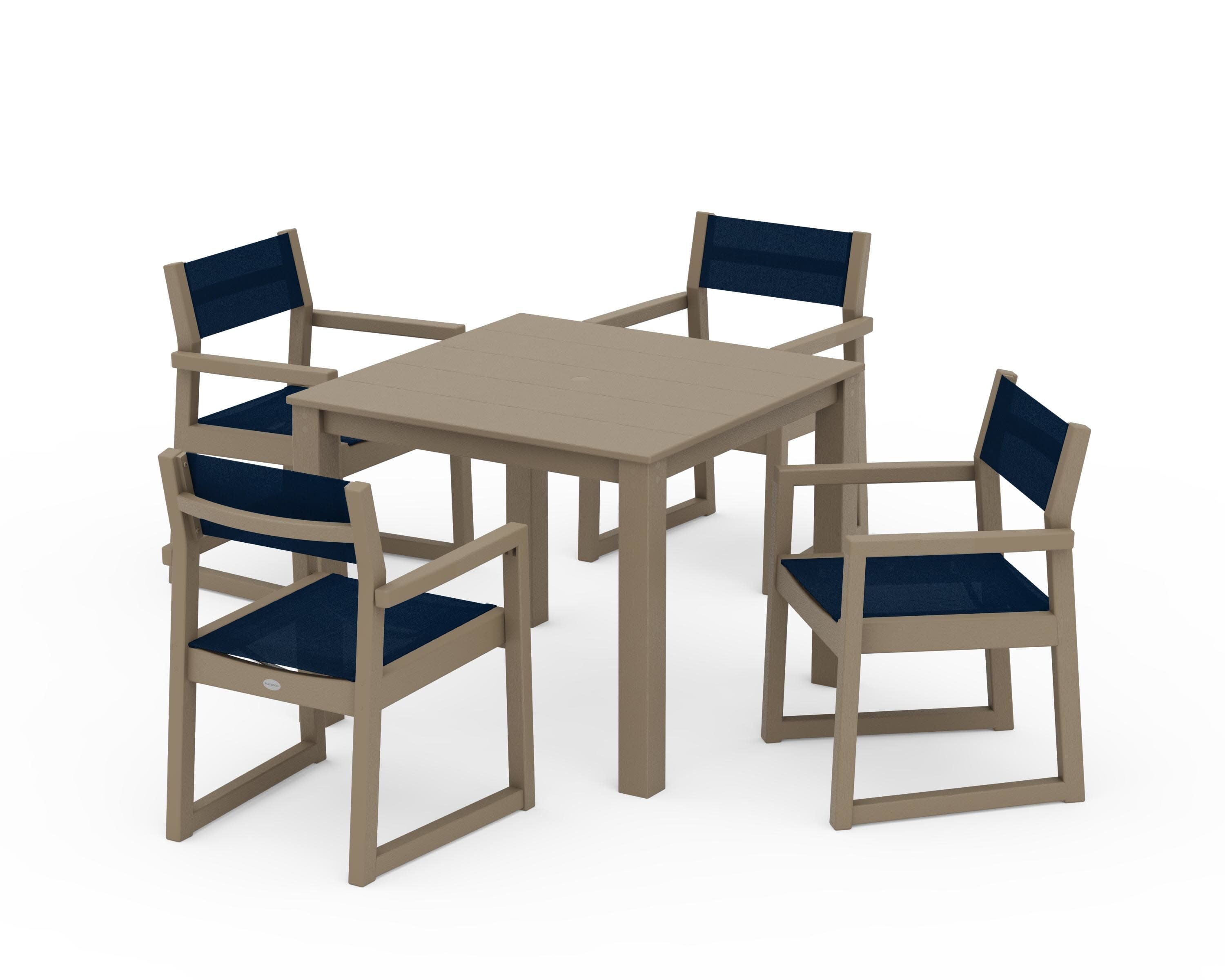 EDGE Sling Arm Chair 5-Piece Parsons Dining Set in Vintage Sahara / Navy Blue Sling