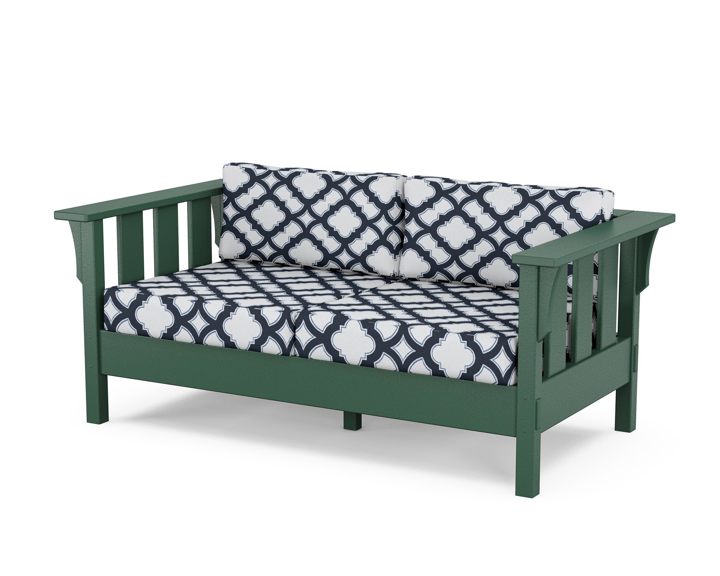 Acadia Deep Seating Loveseat in Green / Trellis Marine Indigo