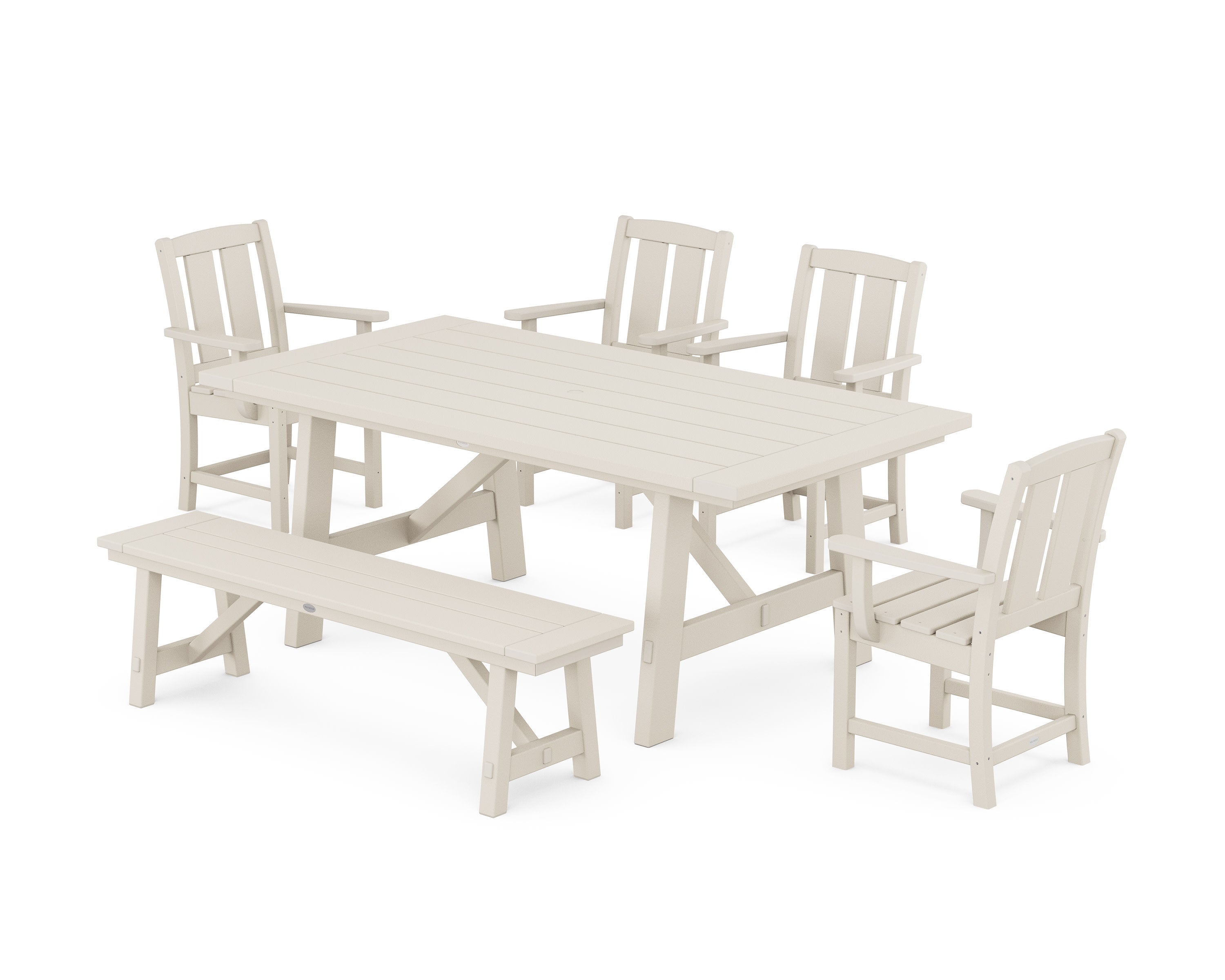 Mission 6-Piece Rustic Farmhouse Dining Set with Bench in Sand