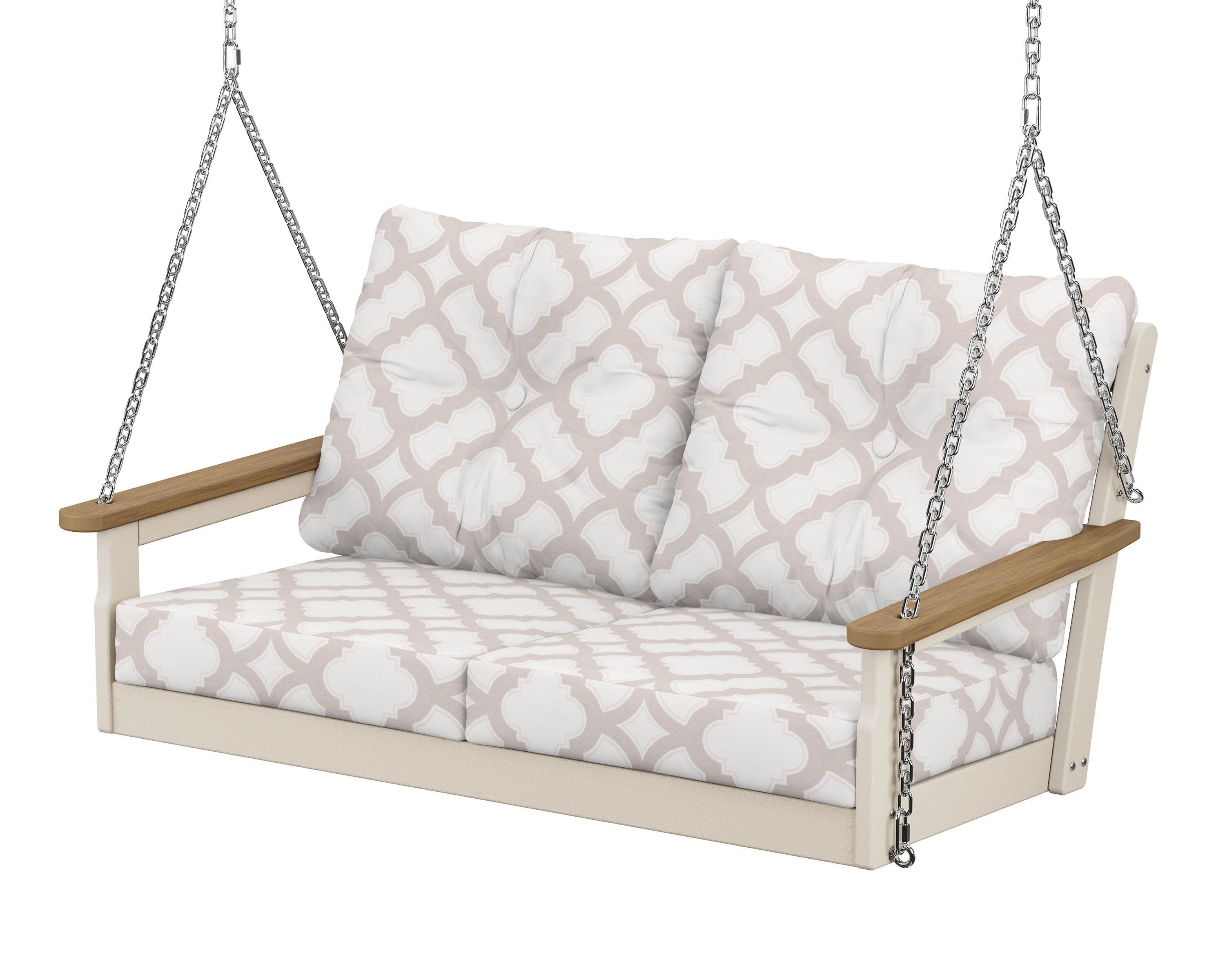 Vineyard Deep Seating Swing in Sand / Natural / Trellis Dune Burlap