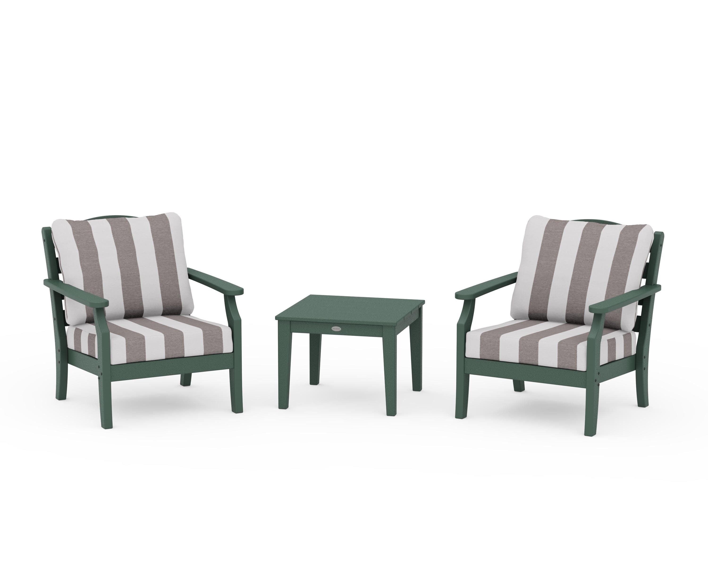 Savannah 3-Piece Deep Seating Set in Green / Cabana Stripe Grey Mist