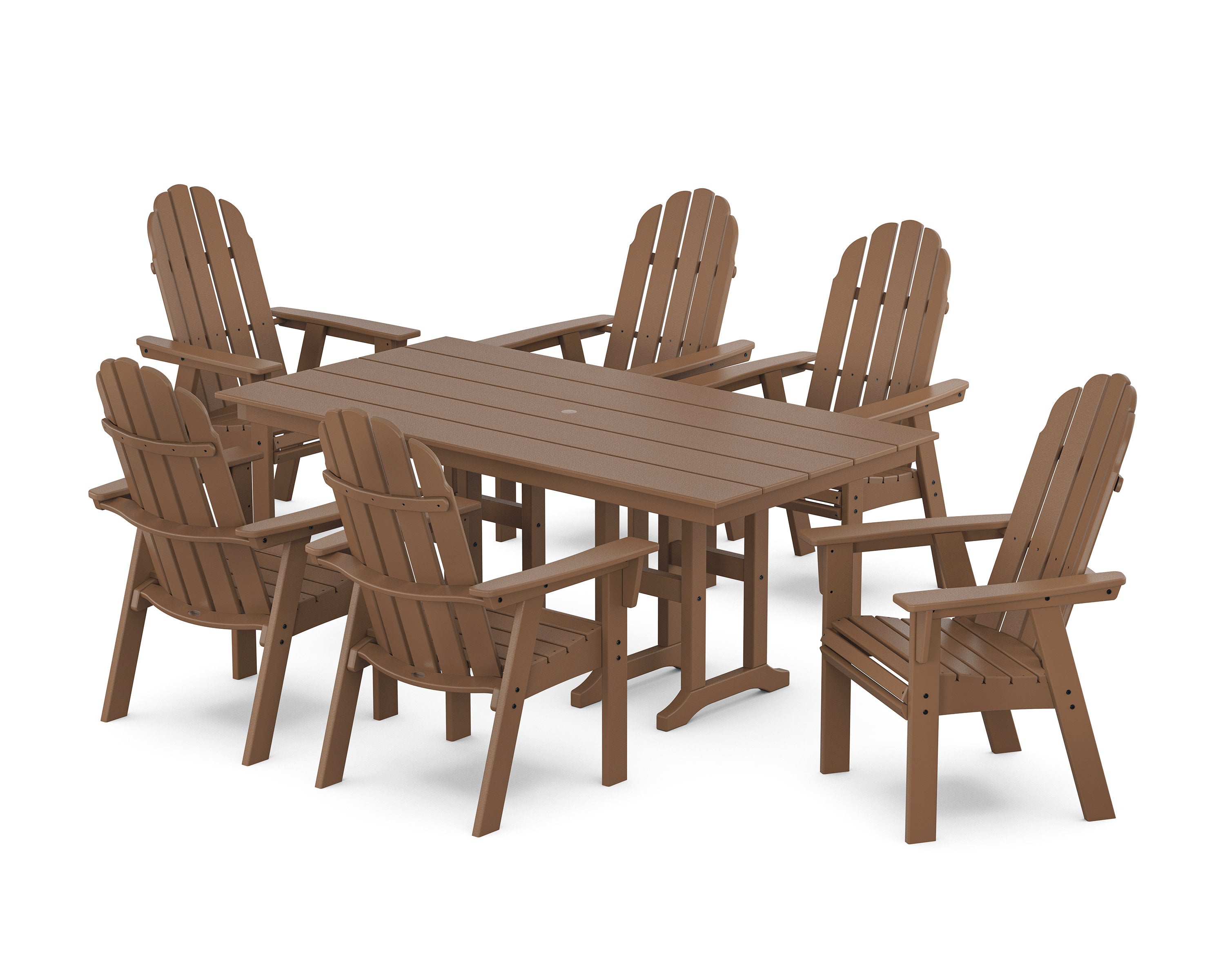 Vineyard Curveback Adirondack Chair 7-Piece Farmhouse Dining Set in Teak