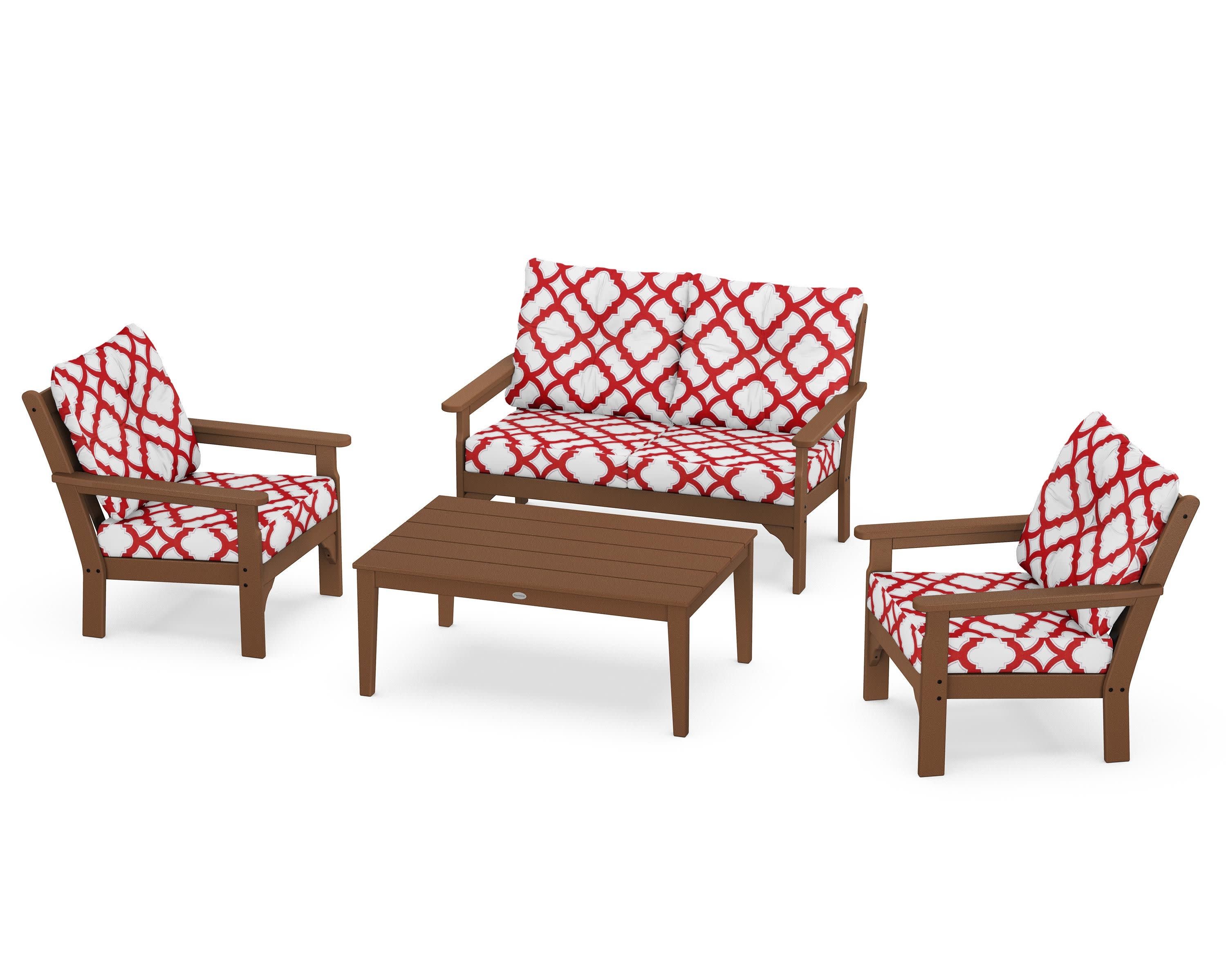 Vineyard 4-Piece Deep Seating Set in Teak / Trellis Crimson